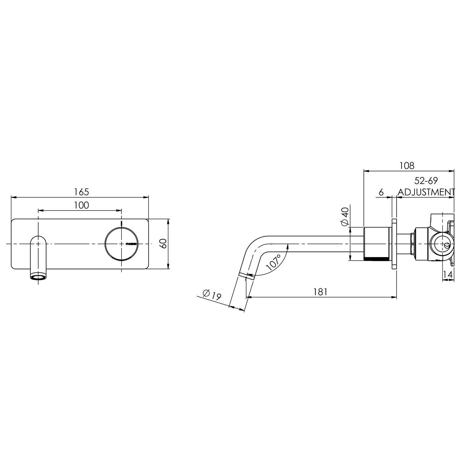 Phoenix Toi Wall Basin/ Bath Mixer Set 180mm