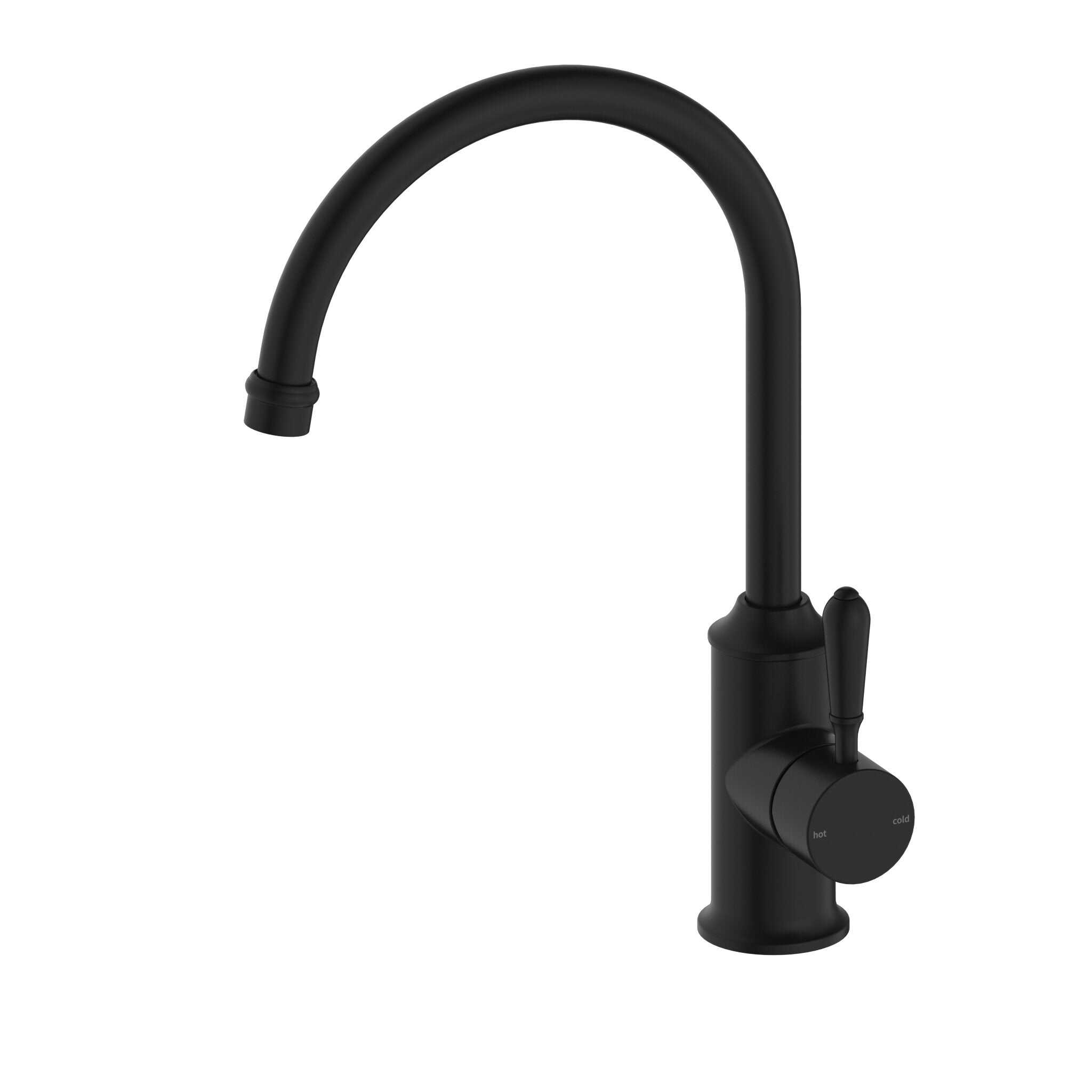 NERO YORK KITCHEN MIXER GOOSNECK SPOUT WITH METAL LEVER MATTE BLACK