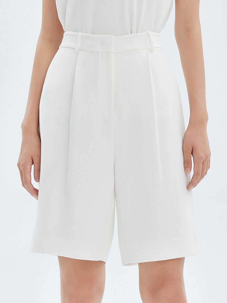 White Triacetate High-Waisted Shorts