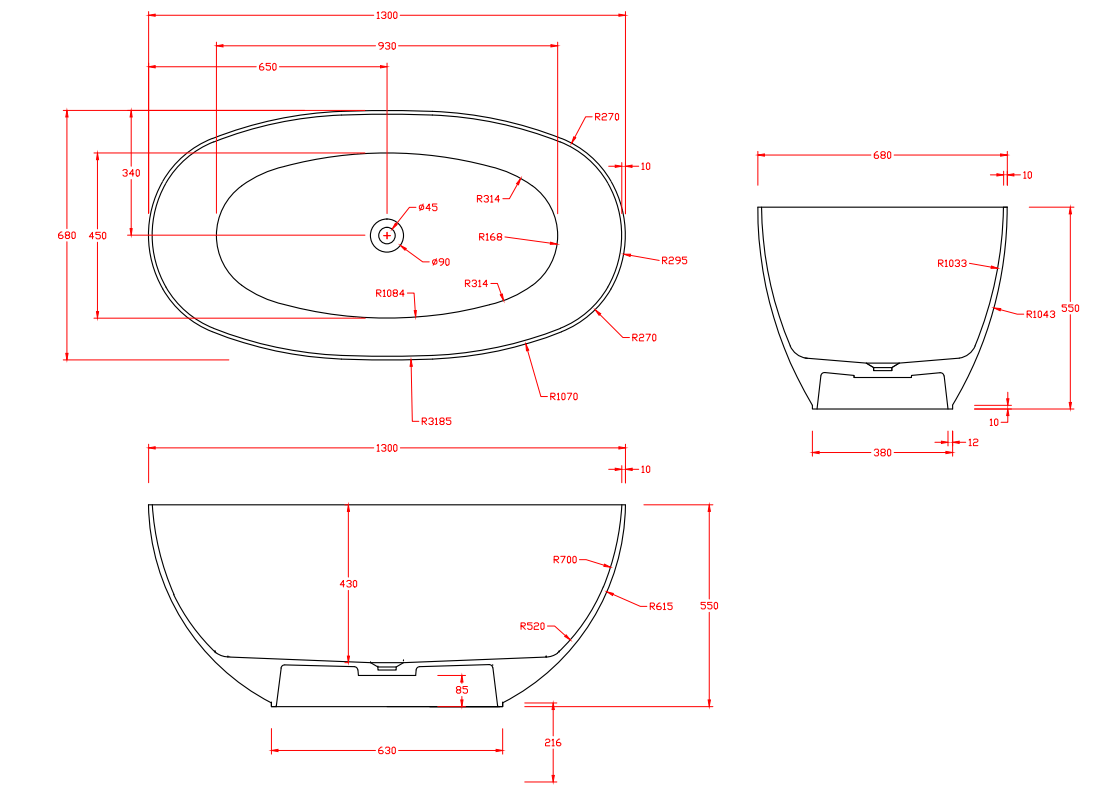 Milano Soul Solid Surface Stone Bathtub