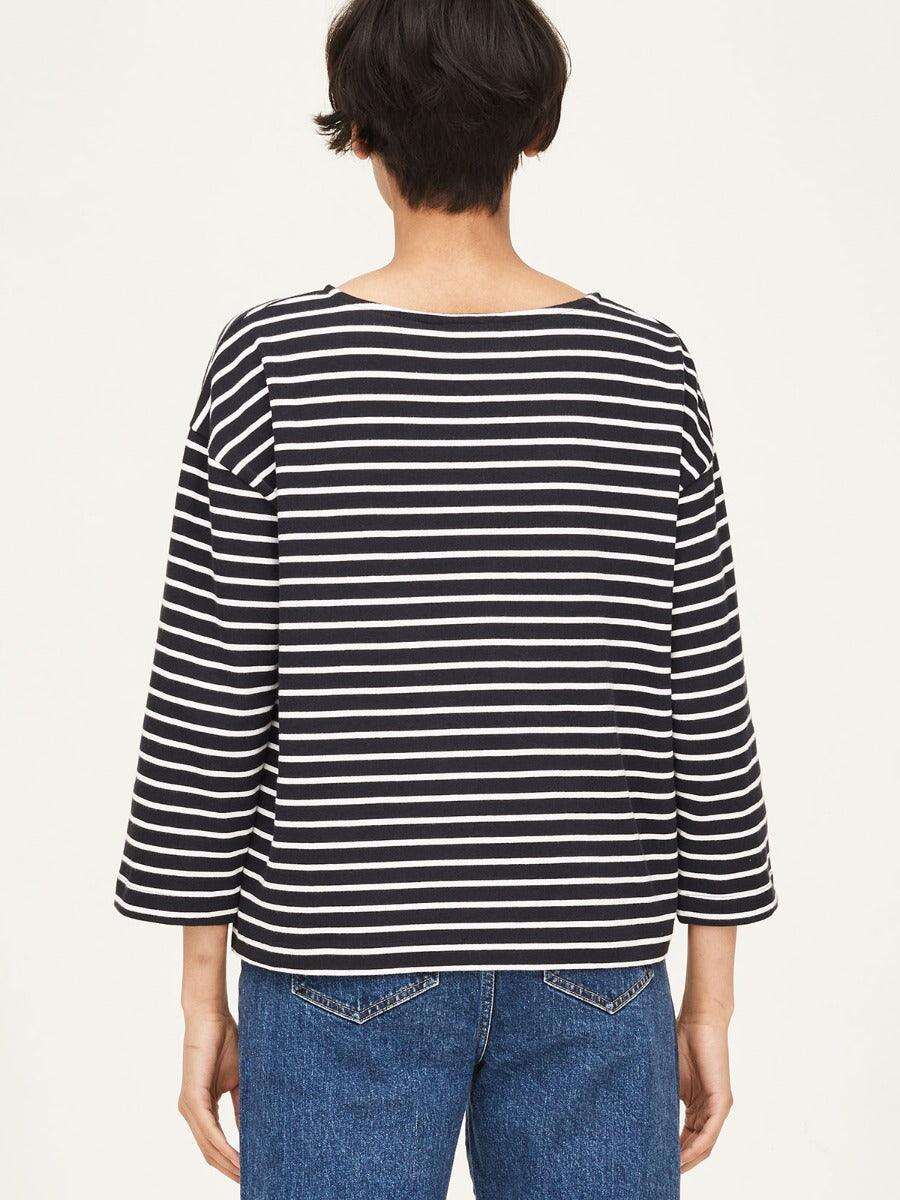 Black And White Striped Crew Neck Top