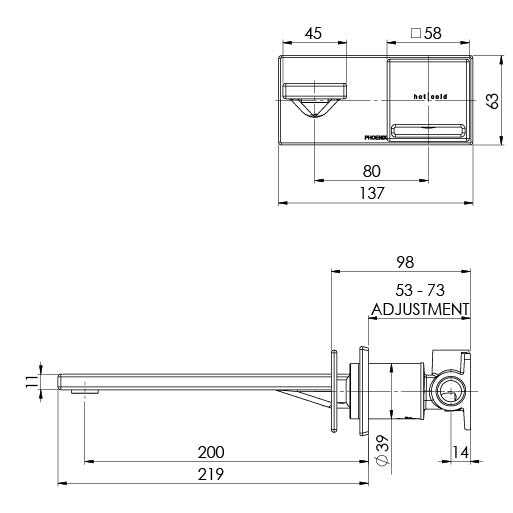 Phoenix Zimi Wall Basin / Bath  Mixer Set