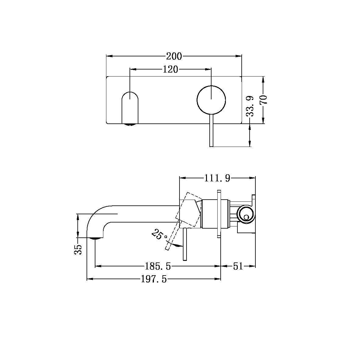 Nero Mecca Wall Basin/Bath Mixer