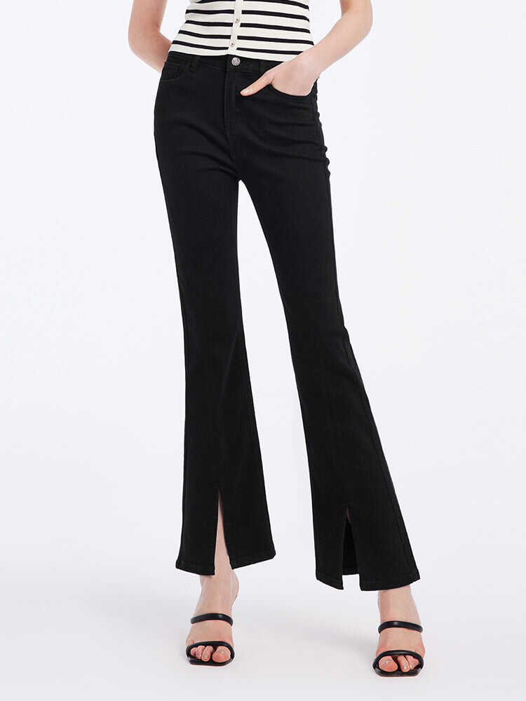 Black Split Hem Flare Jeans