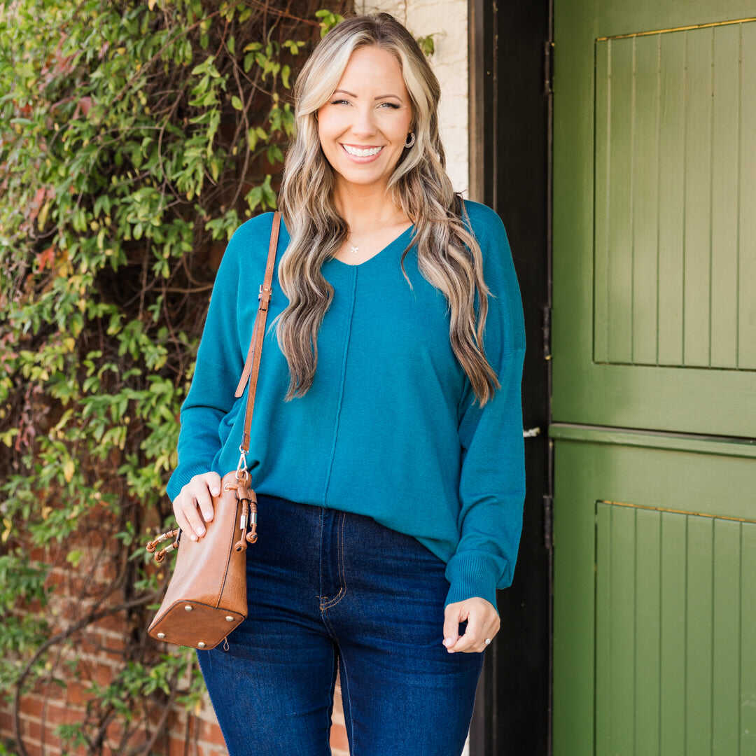 Miss Me Sweater, Heather Ocean Teal