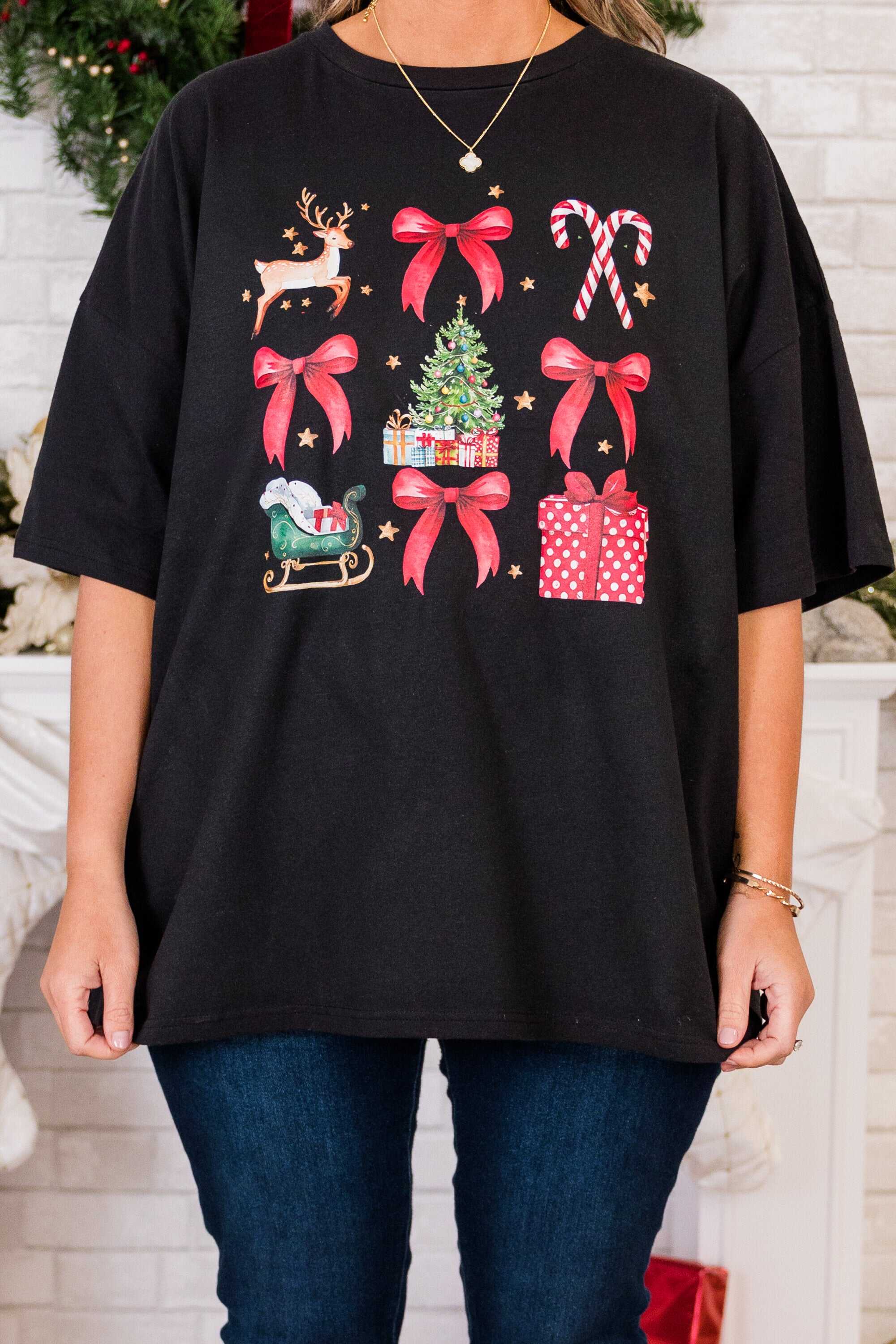 Christmas Cheer Boyfriend Tee, Black