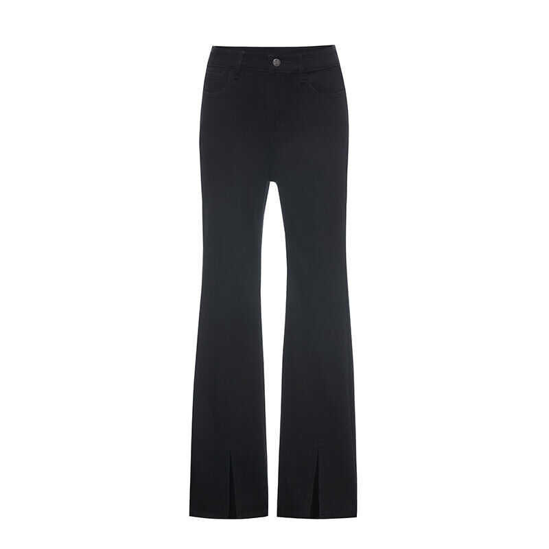 Black Split Hem Flare Jeans