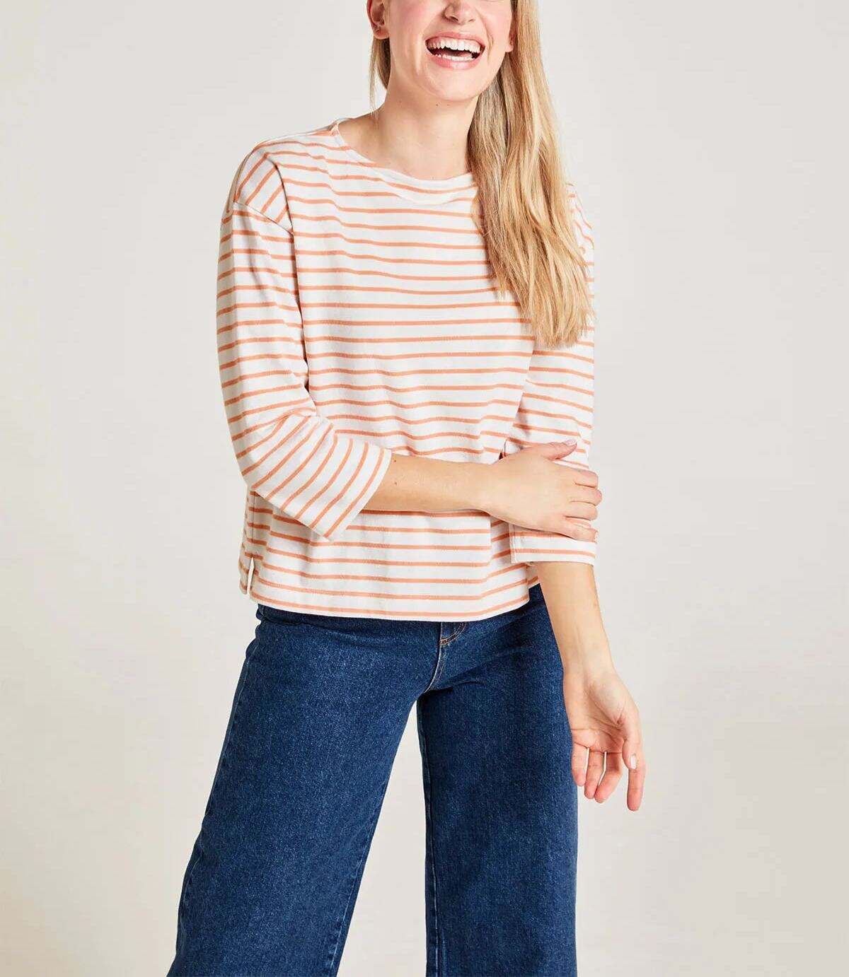 Coral Orange Striped Top