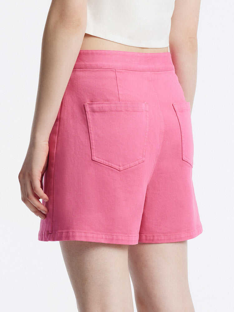 Rose Pink Slit Denim Short Skirt