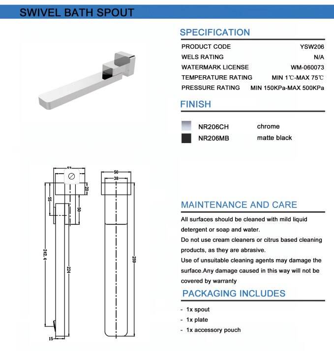 NERO CELIA SWIVEL BATH SPOUT ONLY CHROME