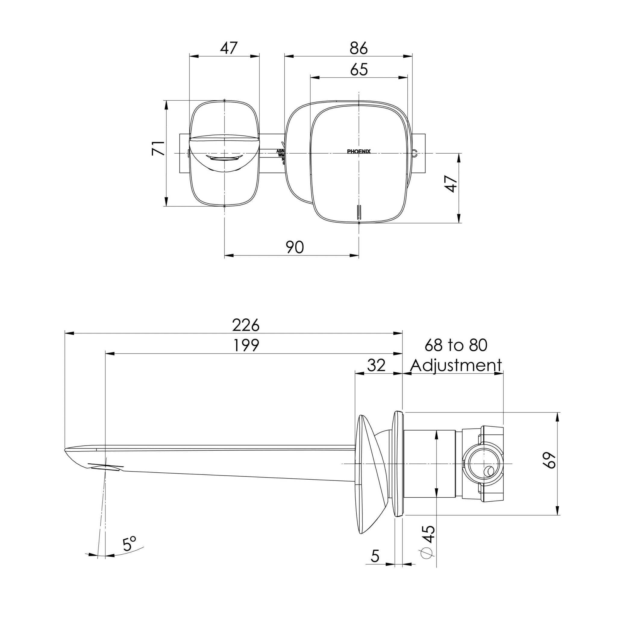 Phoenix Nuage Wall Basin/ Bath Mixer Set 200mm