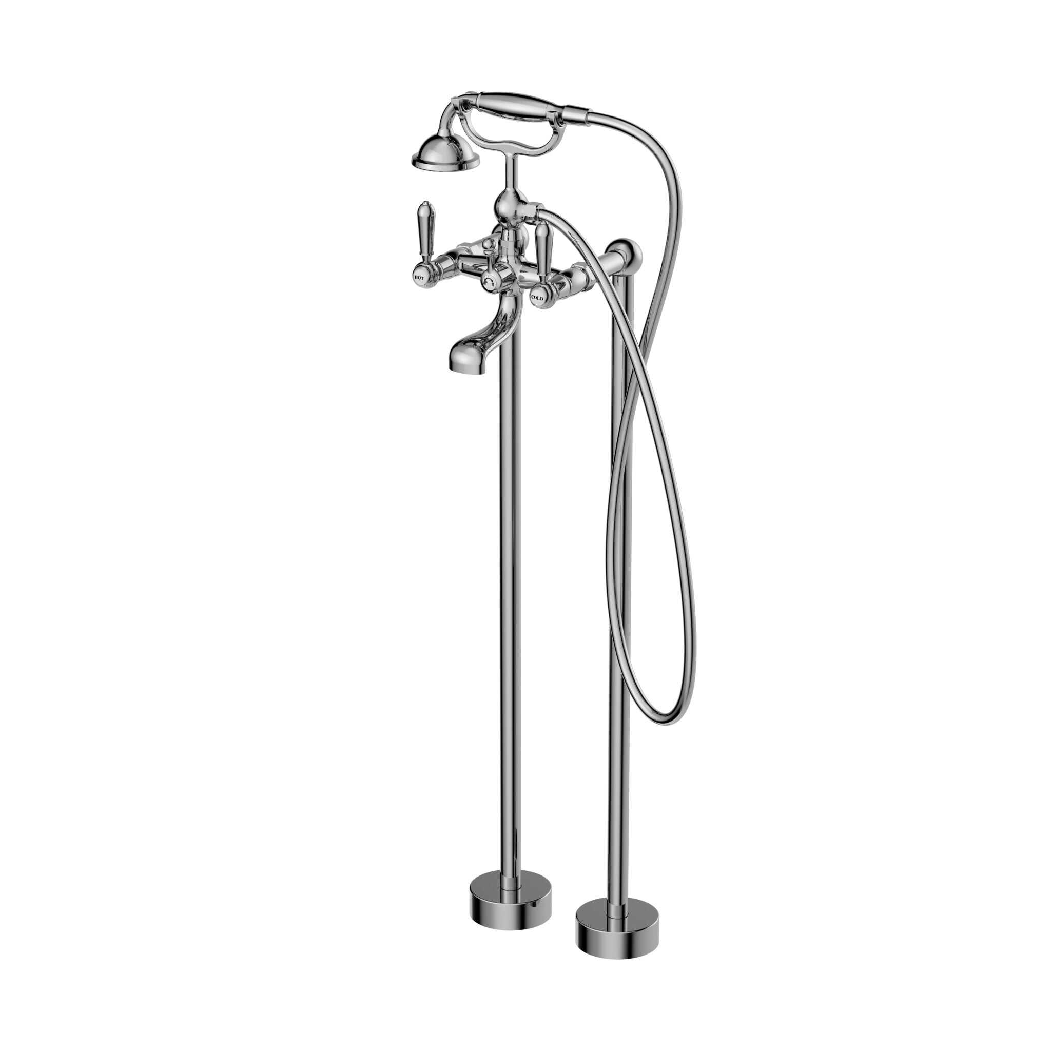 NERO YORK FREESTANDING BATH MIXER WITH METAL HAND SHOWER CHROME