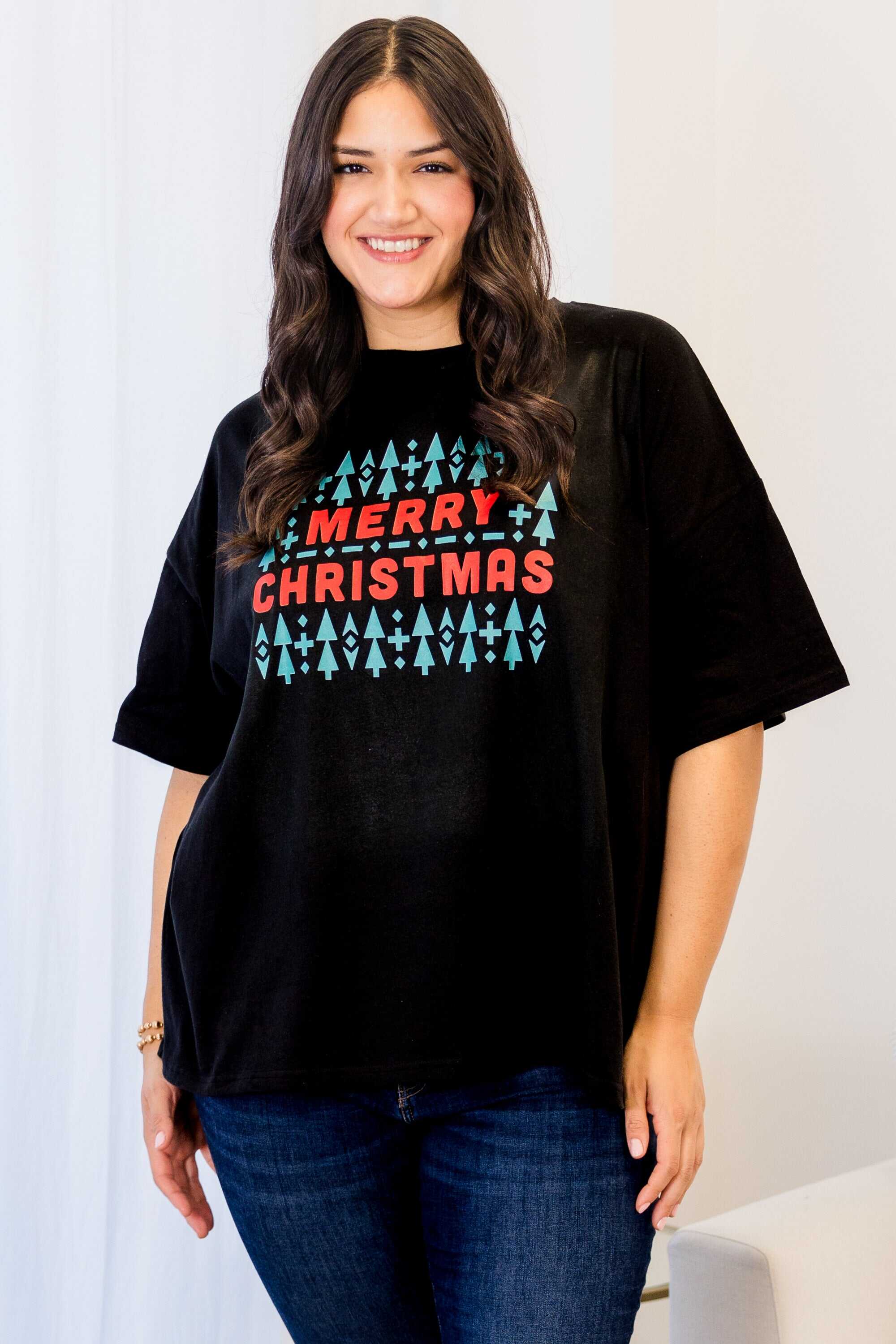 Merry Little Christmas Boyfriend Tee, Black