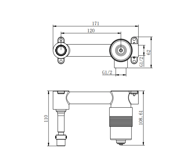 NERO PROJECT 35MM UNIVERSAL WALL BASIN/BATH MIXER BODY ONLY