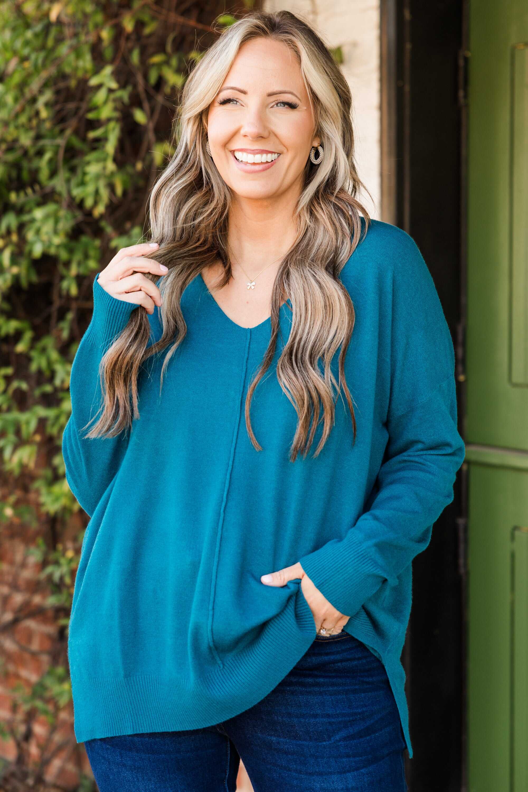 Miss Me Sweater, Heather Ocean Teal