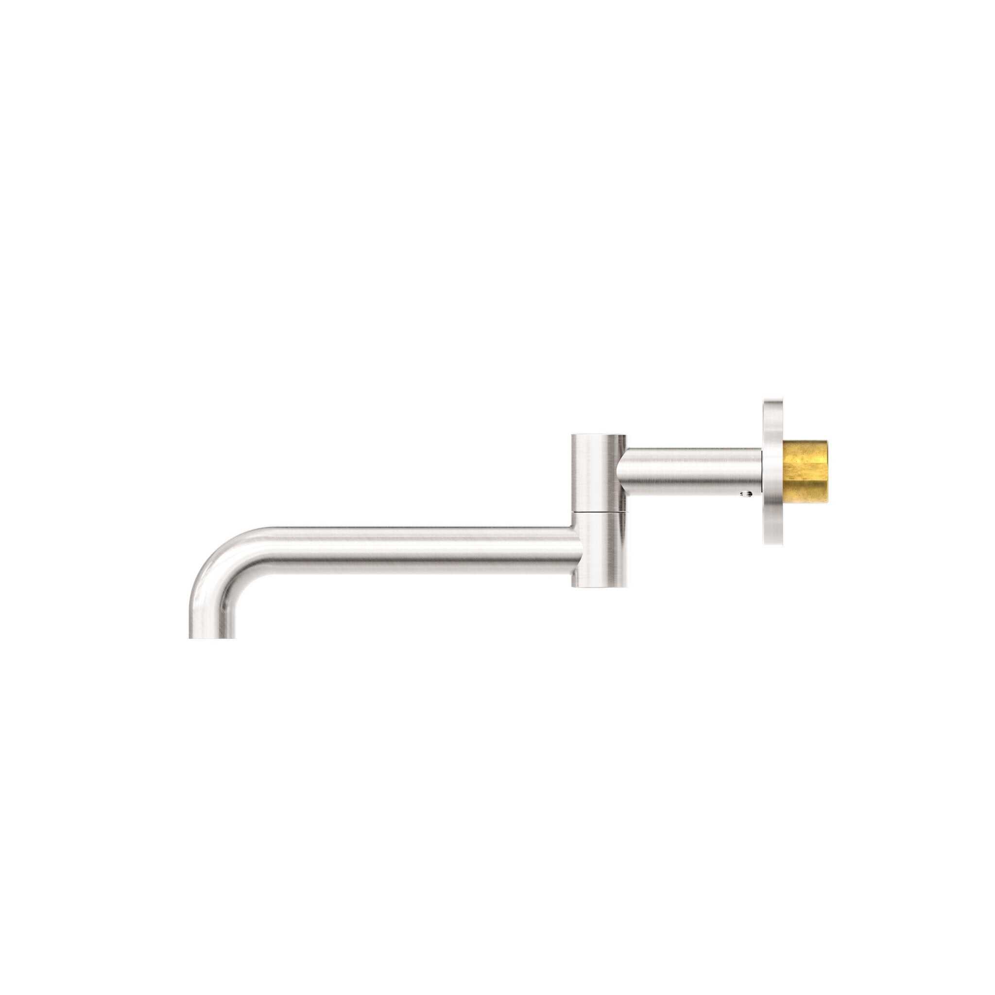 NERO MECCA WALL MOUNTED SWIVEL BASIN/BATH SPOUT ONLY 225MM BRUSHED NICKEL