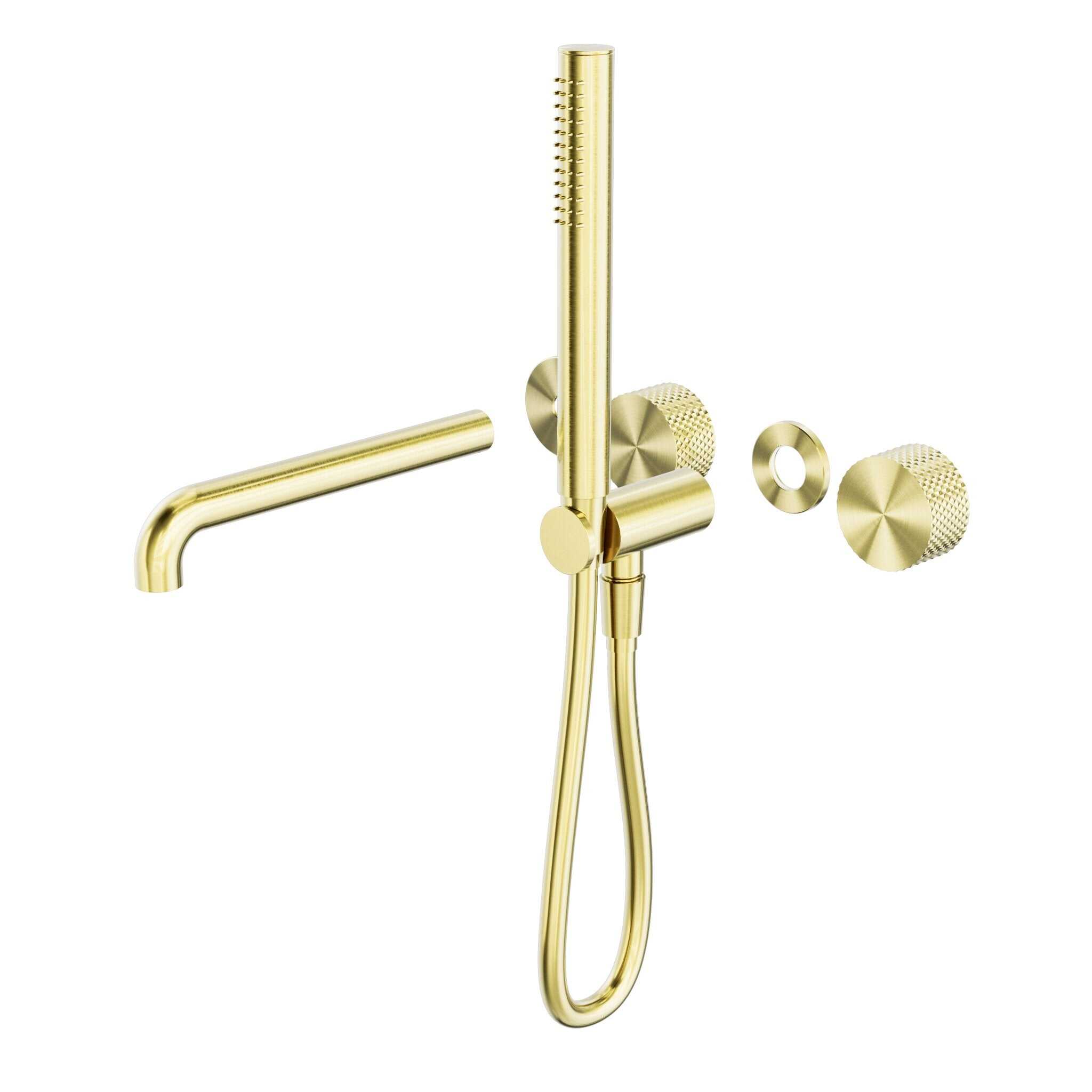 NERO OPAL PROGRESSIVE SHOWER SYSTEM SEPARATE PLATE WITH SPOUT 230MM TRIM KITS ONLY BRUSHED GOLD