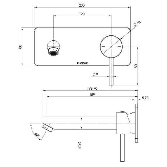 Wall Basin / Bath Mixer Set 180mm, TRIM KIT ONLY