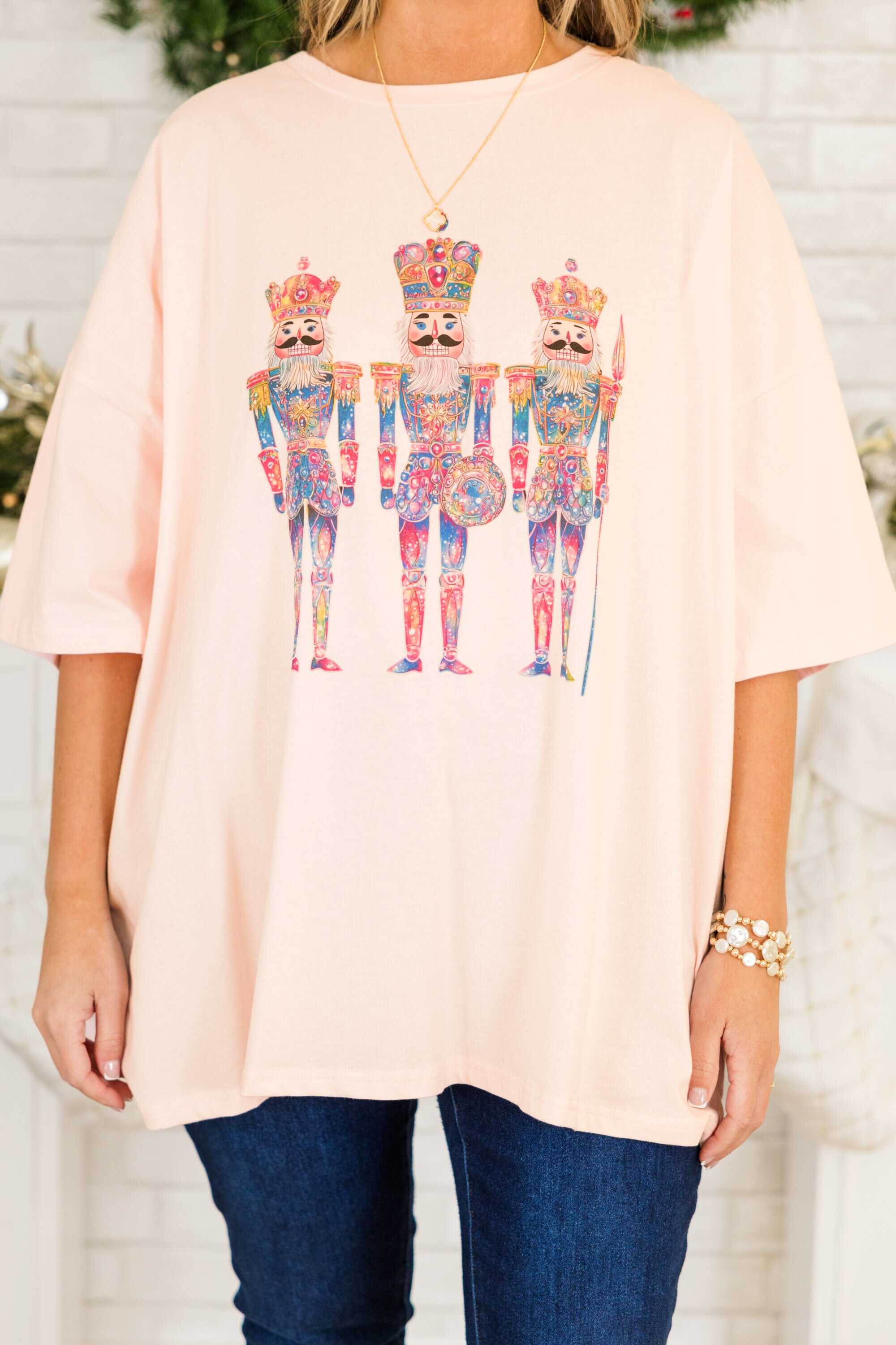 Nutcracker Chic Boyfriend Tee, Cream Pink