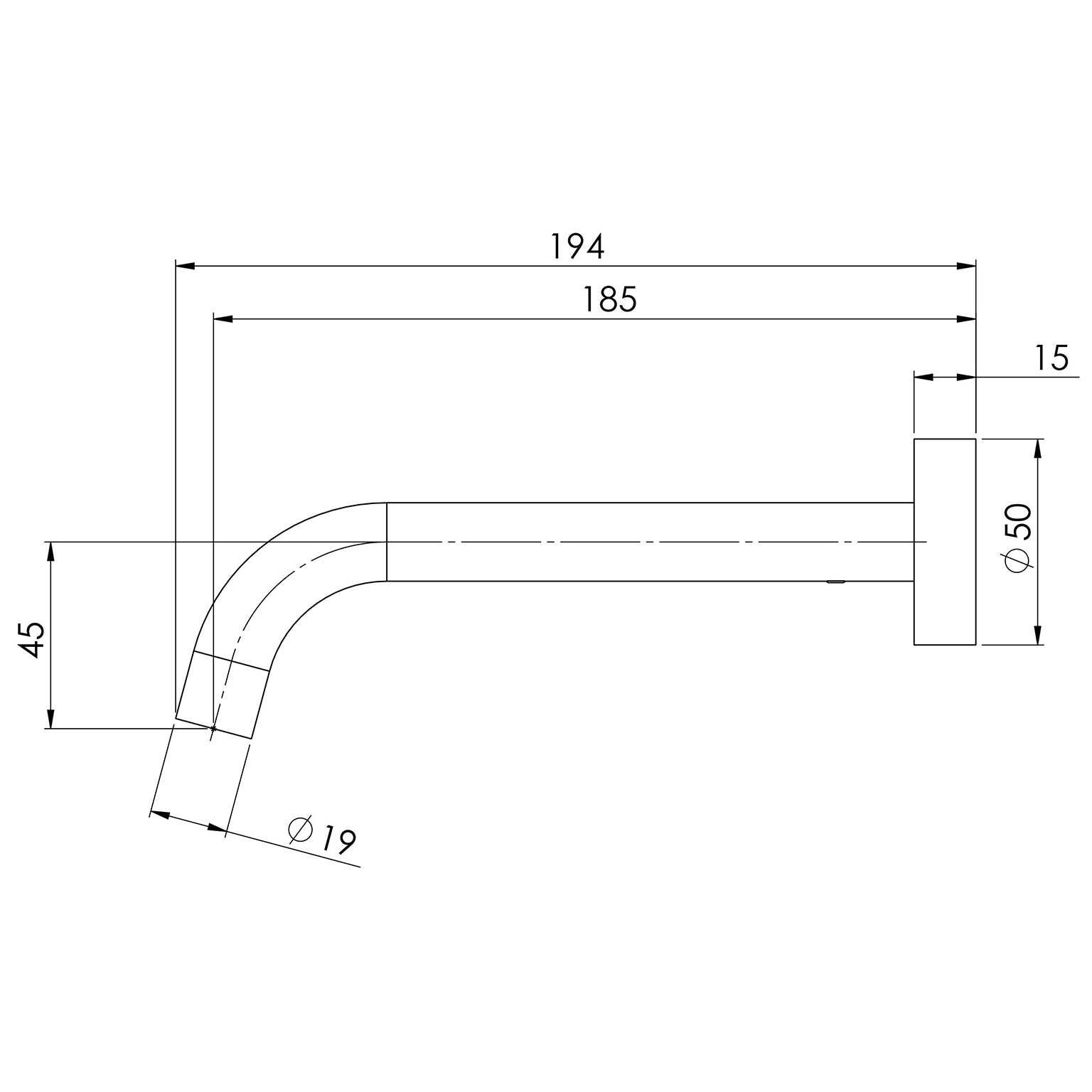 Phoenix Vivid Slimline Wall Basin/ Bath Outlet 180mm Curved