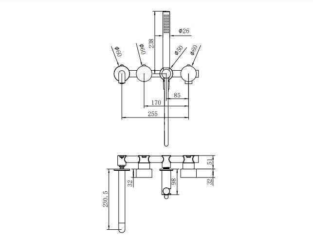 NERO KARA PROGRESSIVE SHOWER SYSTEM SEPARATE PLATE WITH SPOUT 230MM CHROME