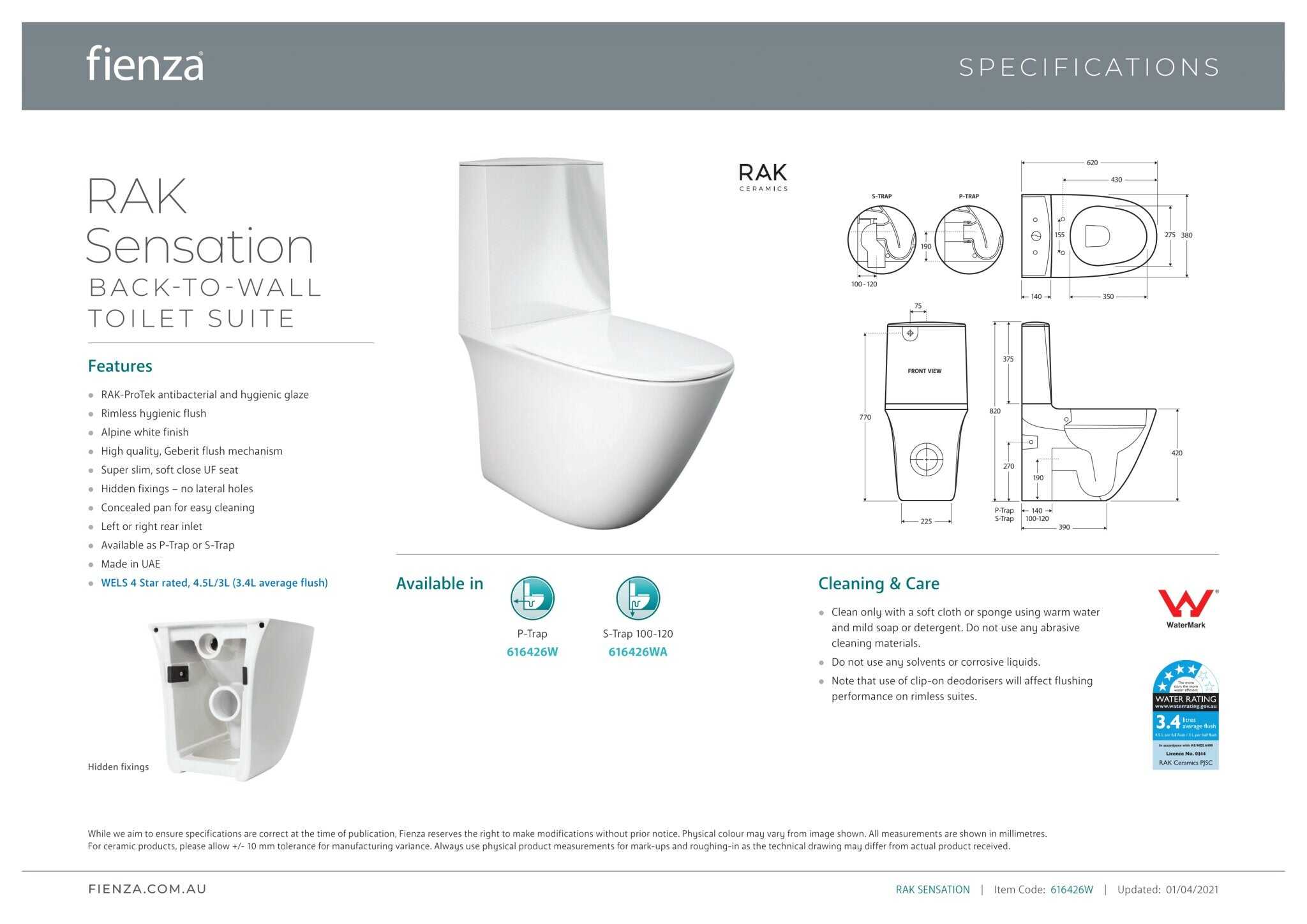 RAK Sensation Back To Wall Toilet Suite