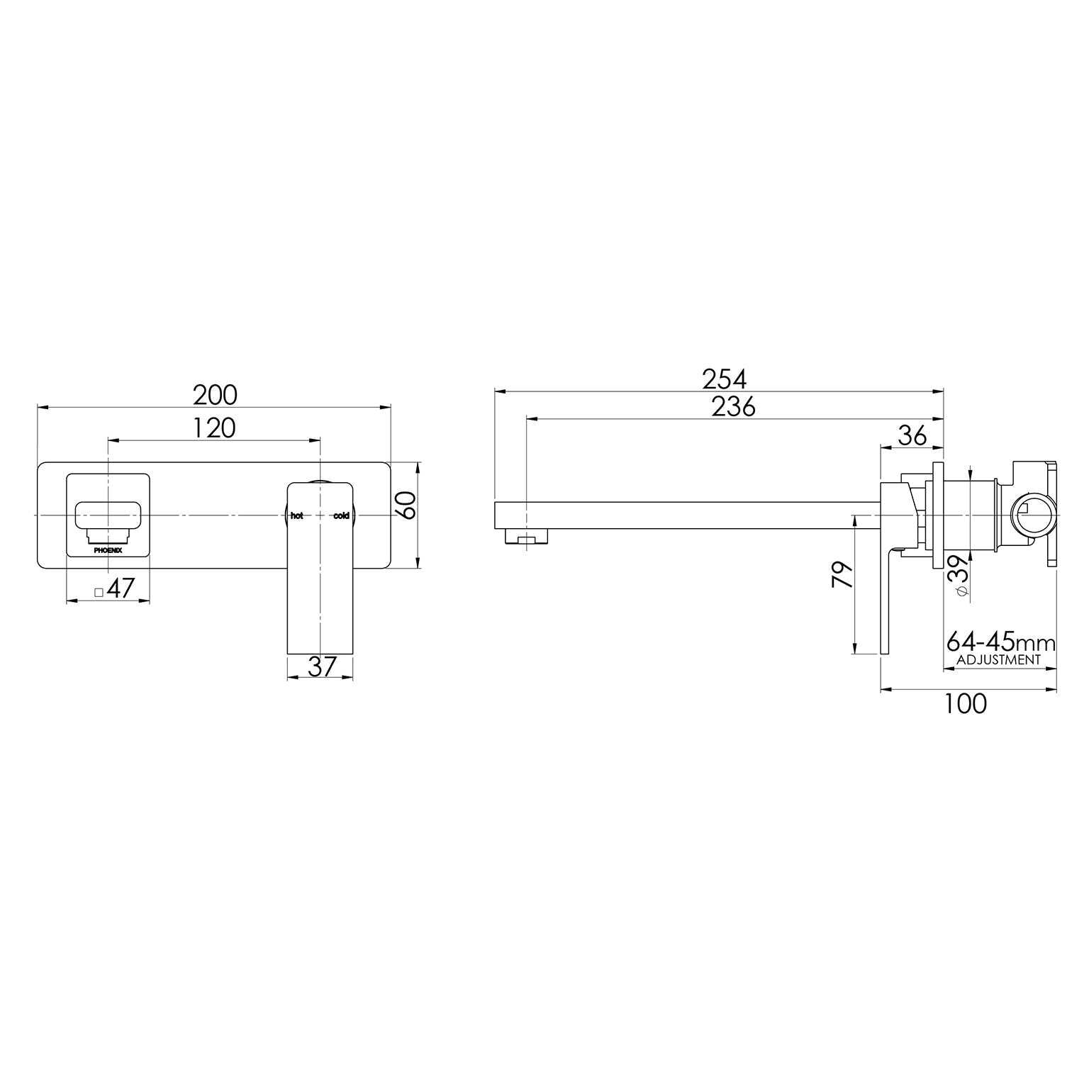 Wall Bath Mixer Set 230mm