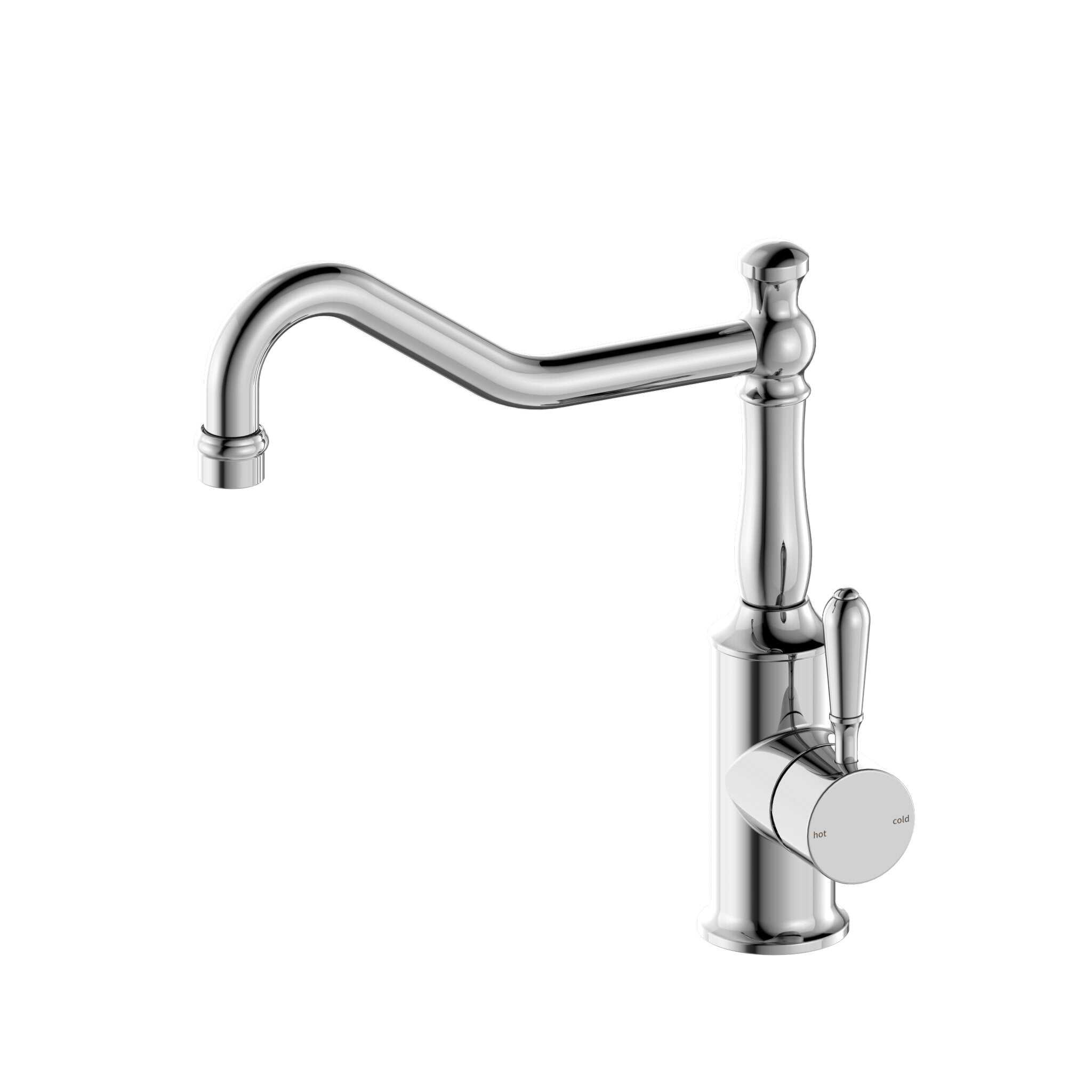 NERO YORK KITCHEN MIXER HOOK SPOUT WITH METAL LEVER CHROME