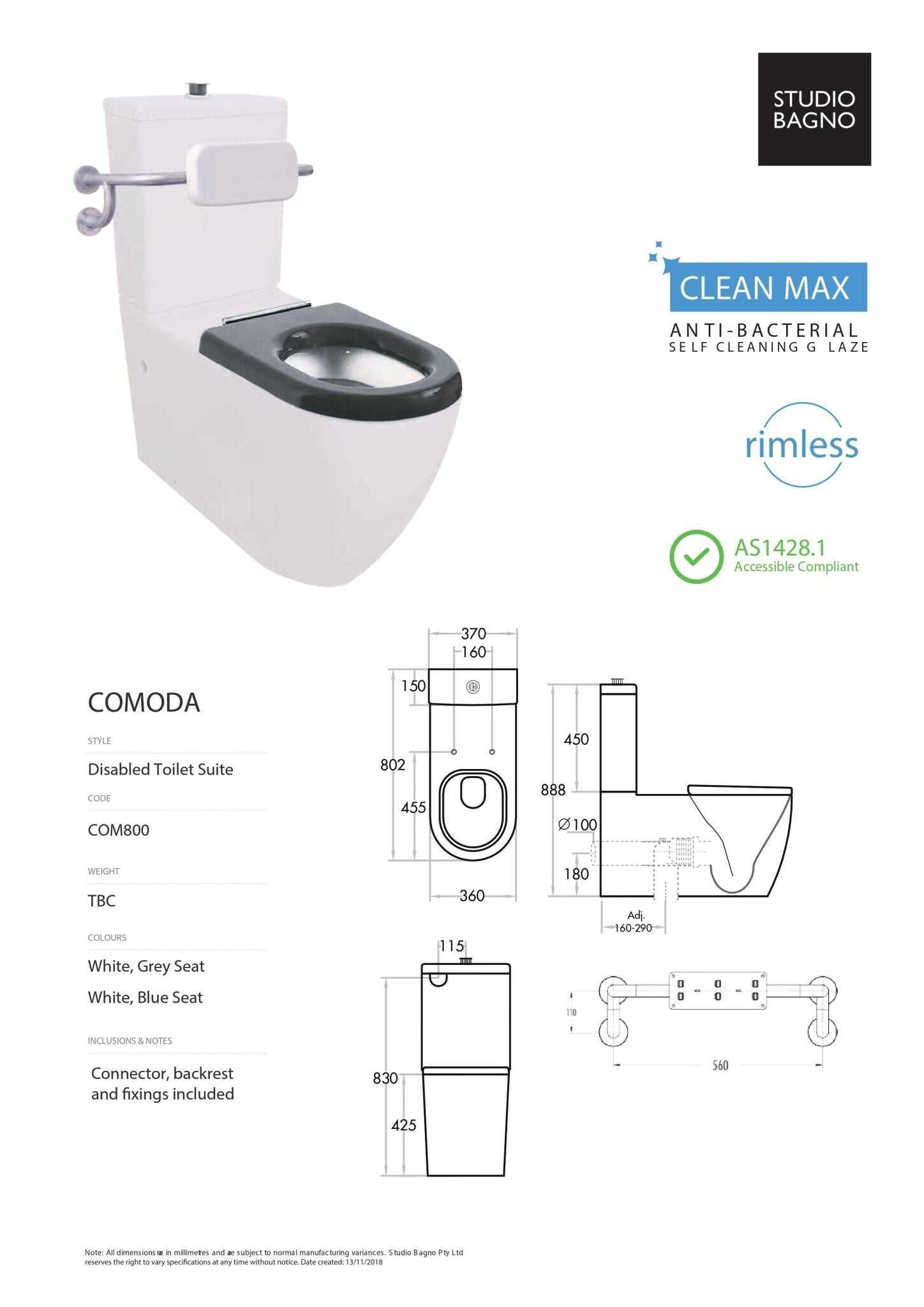 Studio Bagno Comoda Disable Rimless Toilet Suite