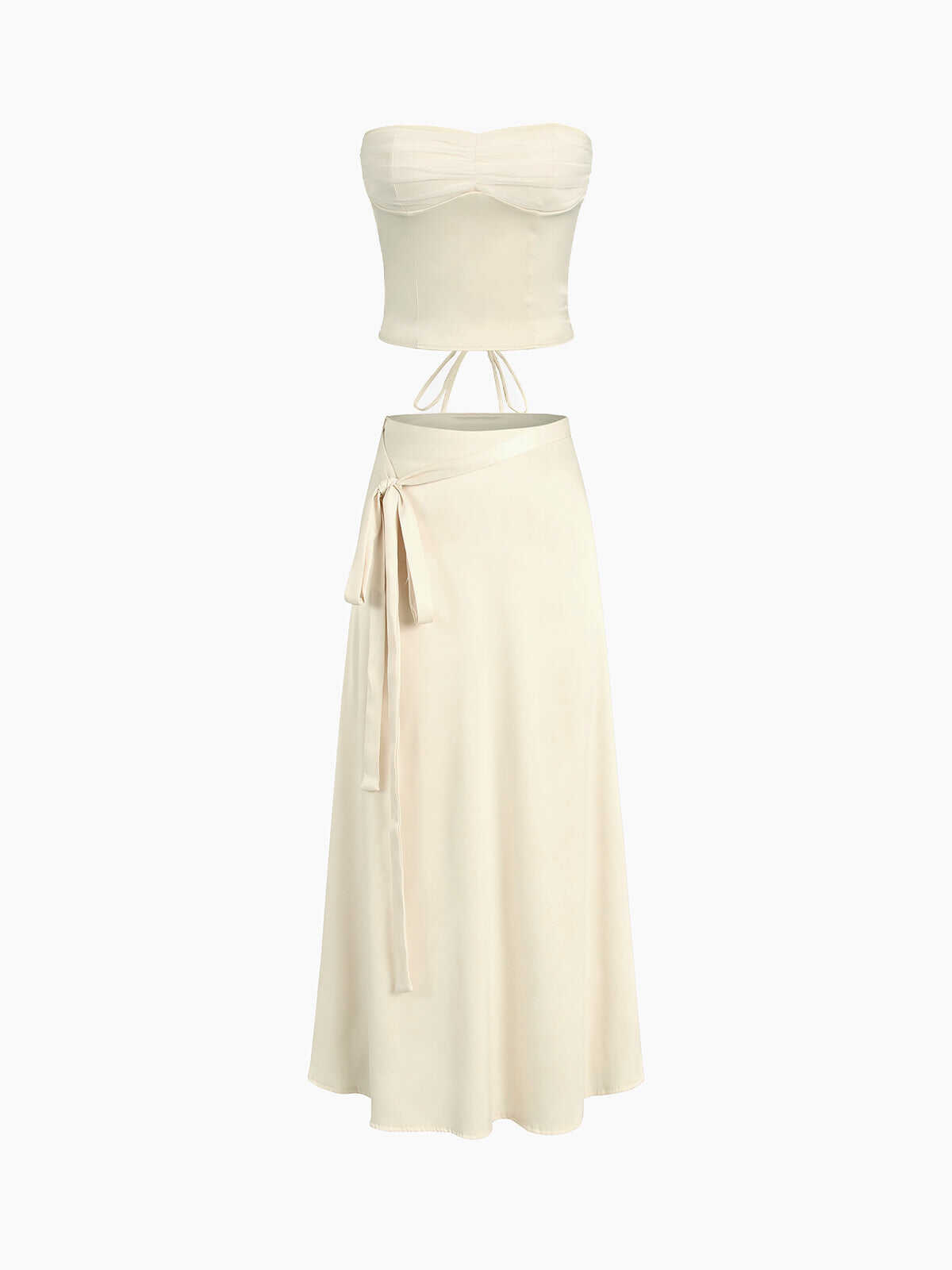 Ivory Glow Satin Two Piece Skirt Set