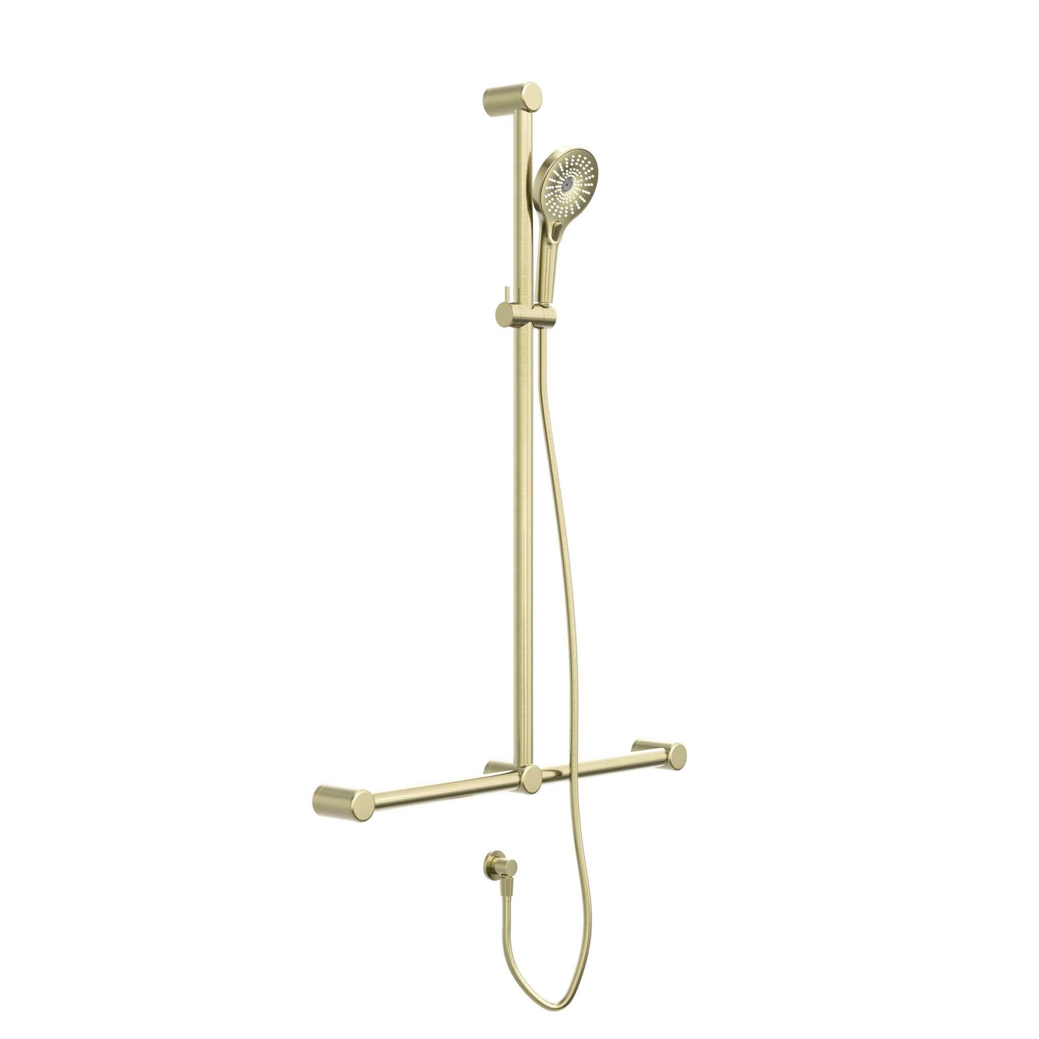 32MM T BAR GRAB RAIL AND ADJUSTABLE SHOWER SET 1100X750MM BRUSHED GOLD