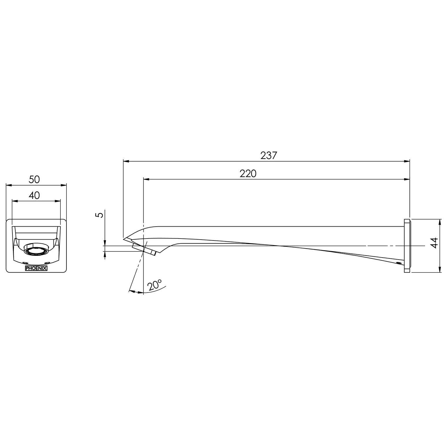 Phoenix Argo Bath Outlet / Basin Outlet 220mm