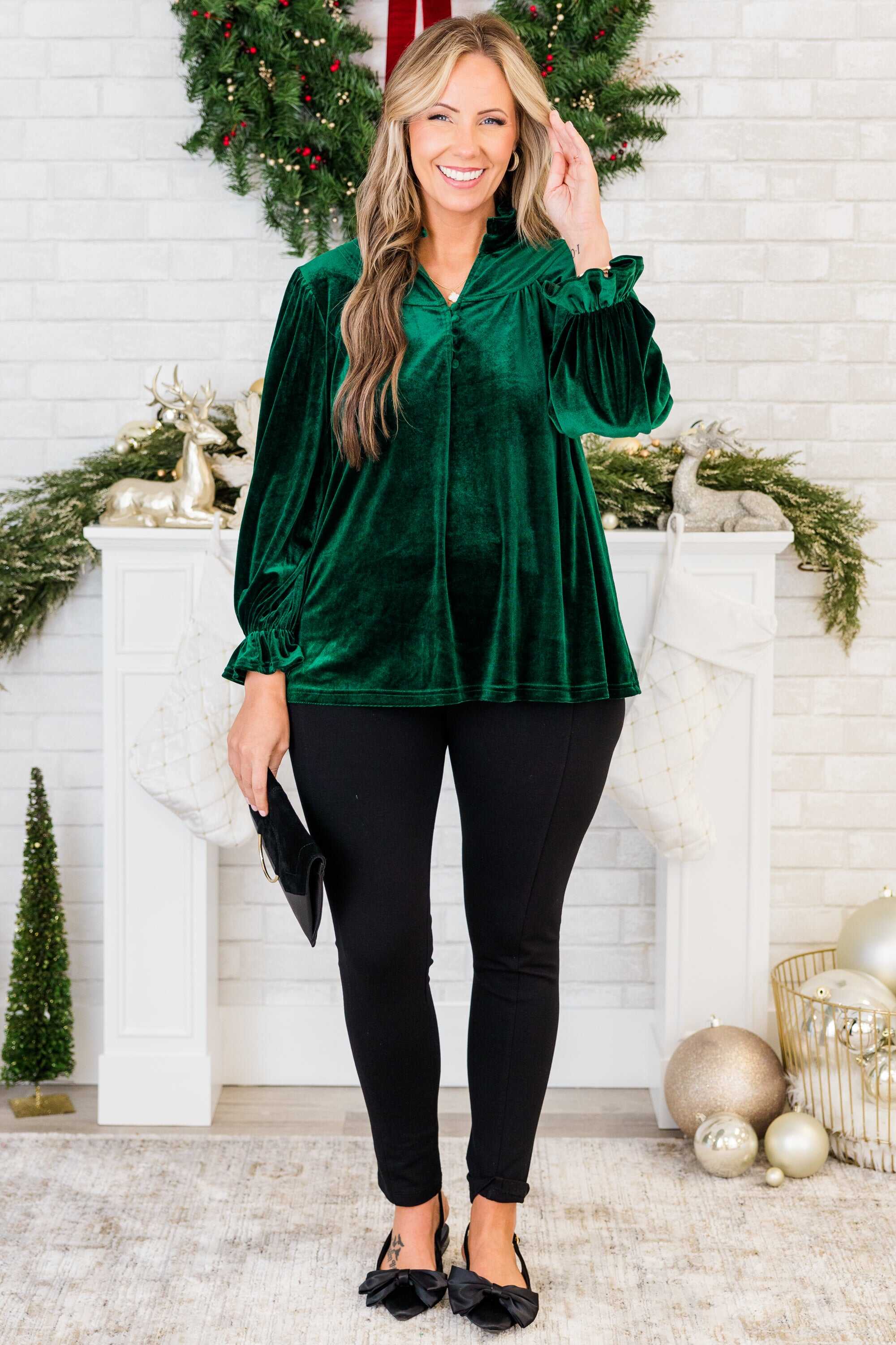 Shine Bright Beautiful Blouse, Hunter Green