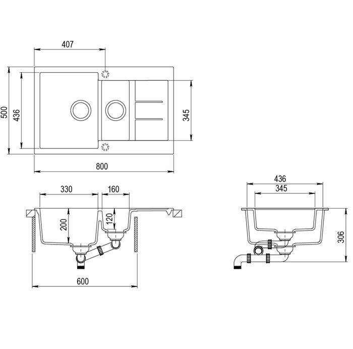 800mm Black Sink