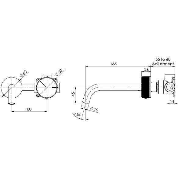 Phoenix Axia Wall Basin/ Bath Curved Oulet Mixer Set 180mm