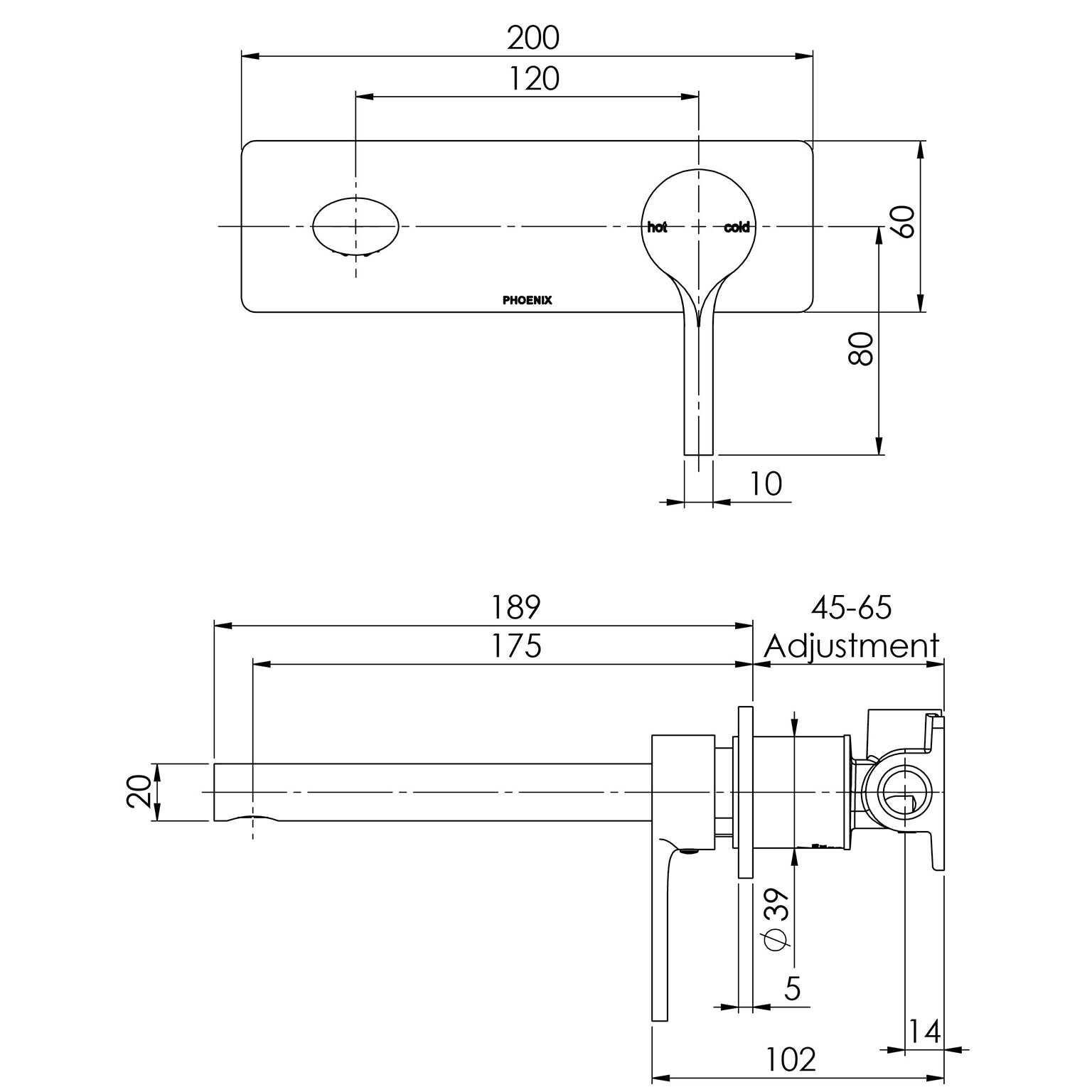 Phoenix Vivid Slimline Oval Wall Basin/Bath Mixer Set