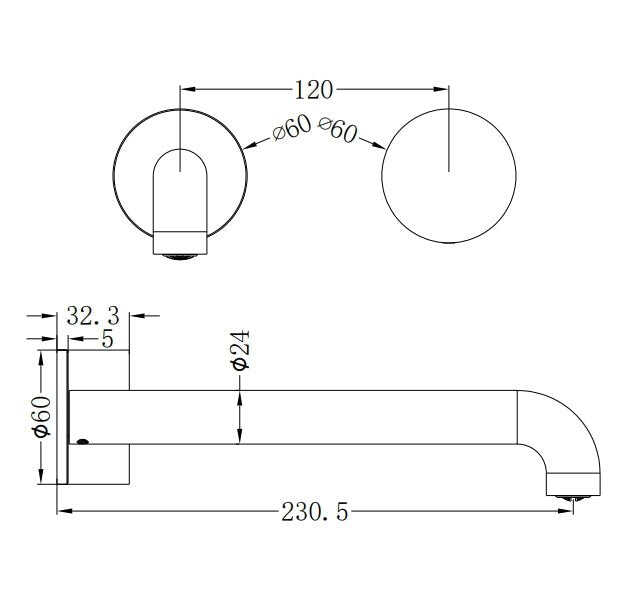 NERO KARA PROGRESSIVE WALL BASIN/BATH SET 230MM BRUSHED NICKEL