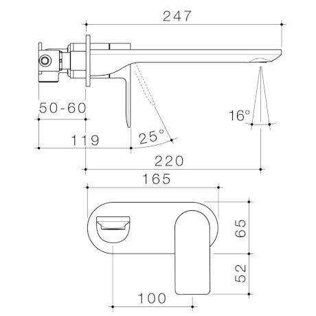 Caroma Urbane II 220mm Wall Basin/ Bath Mixer-Round Cover Plate