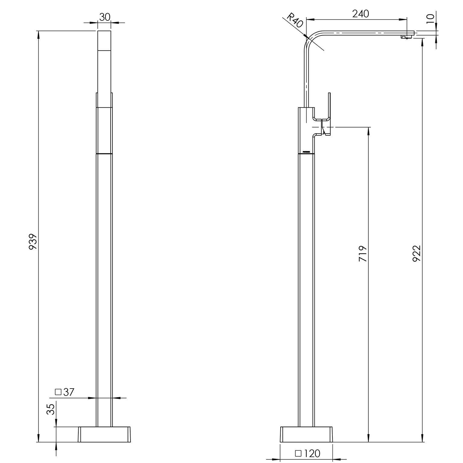 Phoenix Radii Floor Mounted Bath Mixer