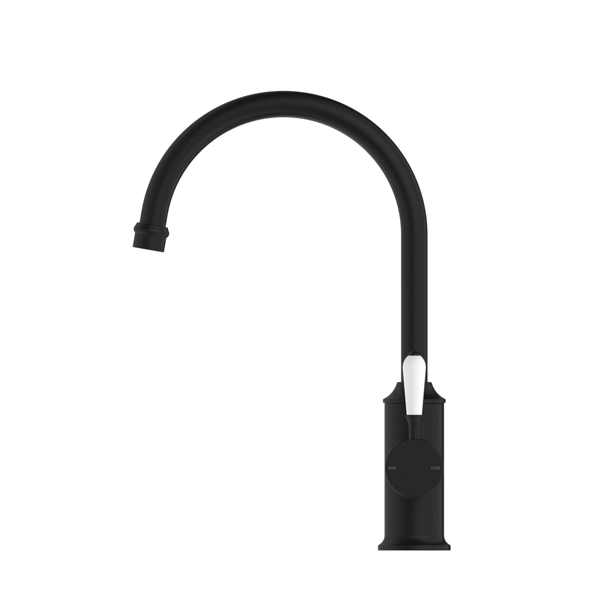 NERO YORK KITCHEN MIXER GOOSNECK SPOUT WITH WHITE PORCELAIN LEVER MATTE BLACK