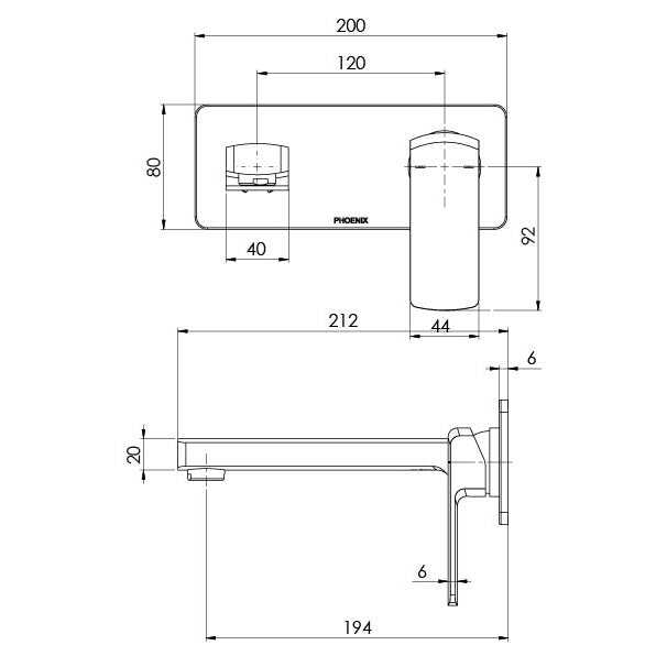 Phoenix Teva Wall Basin / Bath Mixer Set 200mm, TRIM KIT ONLY