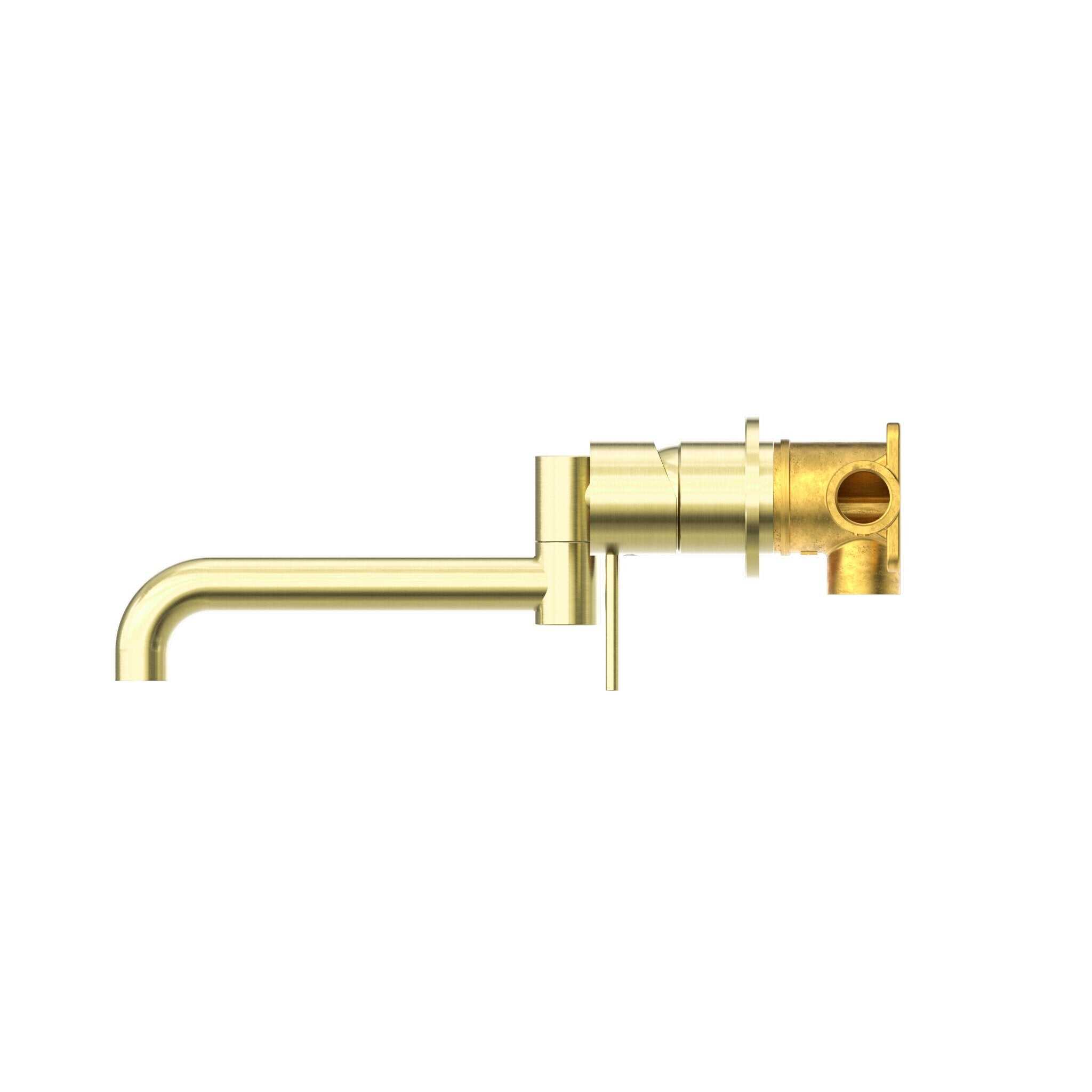 NERO MECCA WALL BASIN/BATH MIXER SWIVEL SPOUT 225MM BRUSHED GOLD