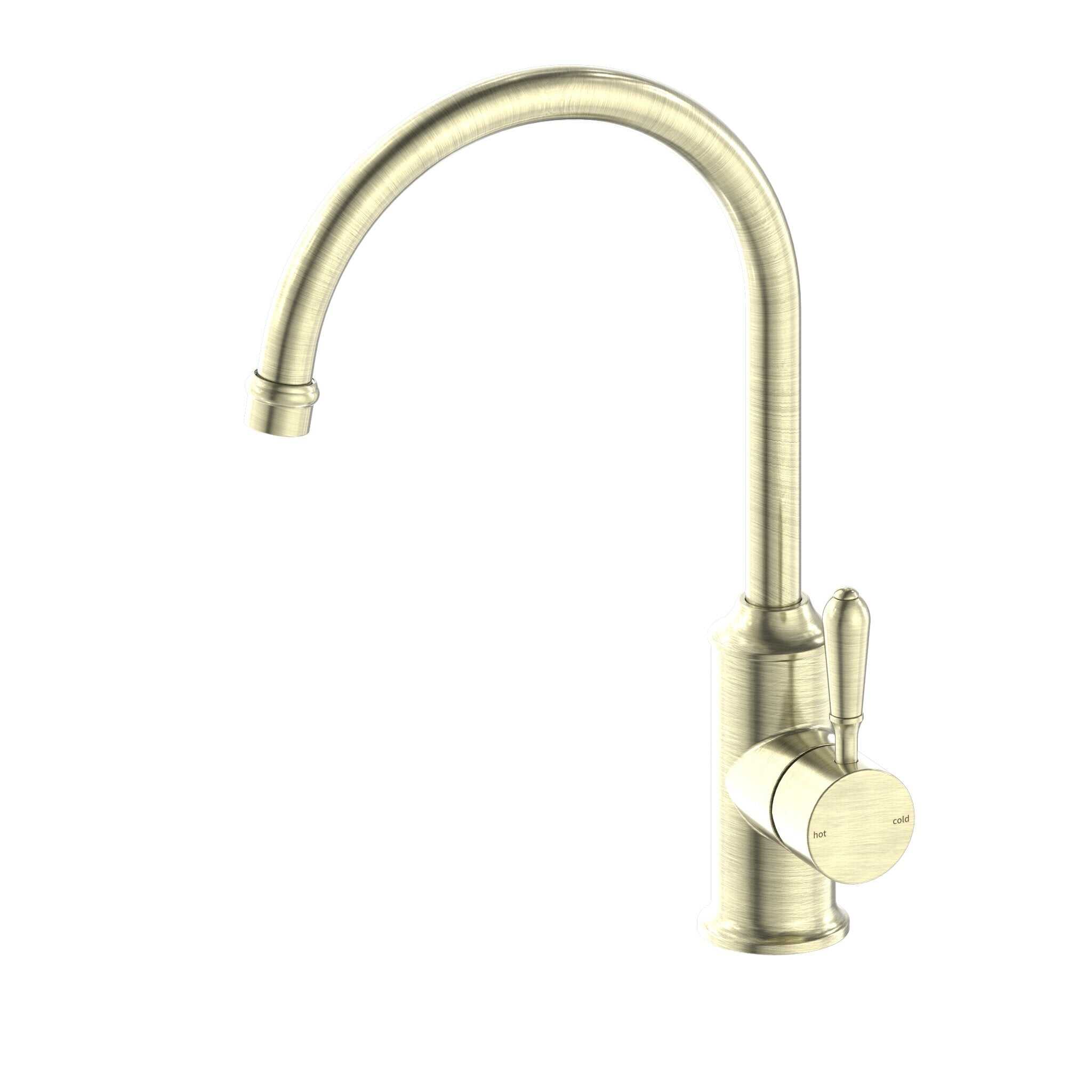 NERO YORK KITCHEN MIXER GOOSNECK SPOUT WITH METAL LEVER AGED BRASS