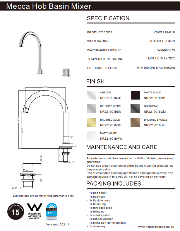 NERO MECCA HOB BASIN MIXER ROUND SWIVEL SPOUT CHROME