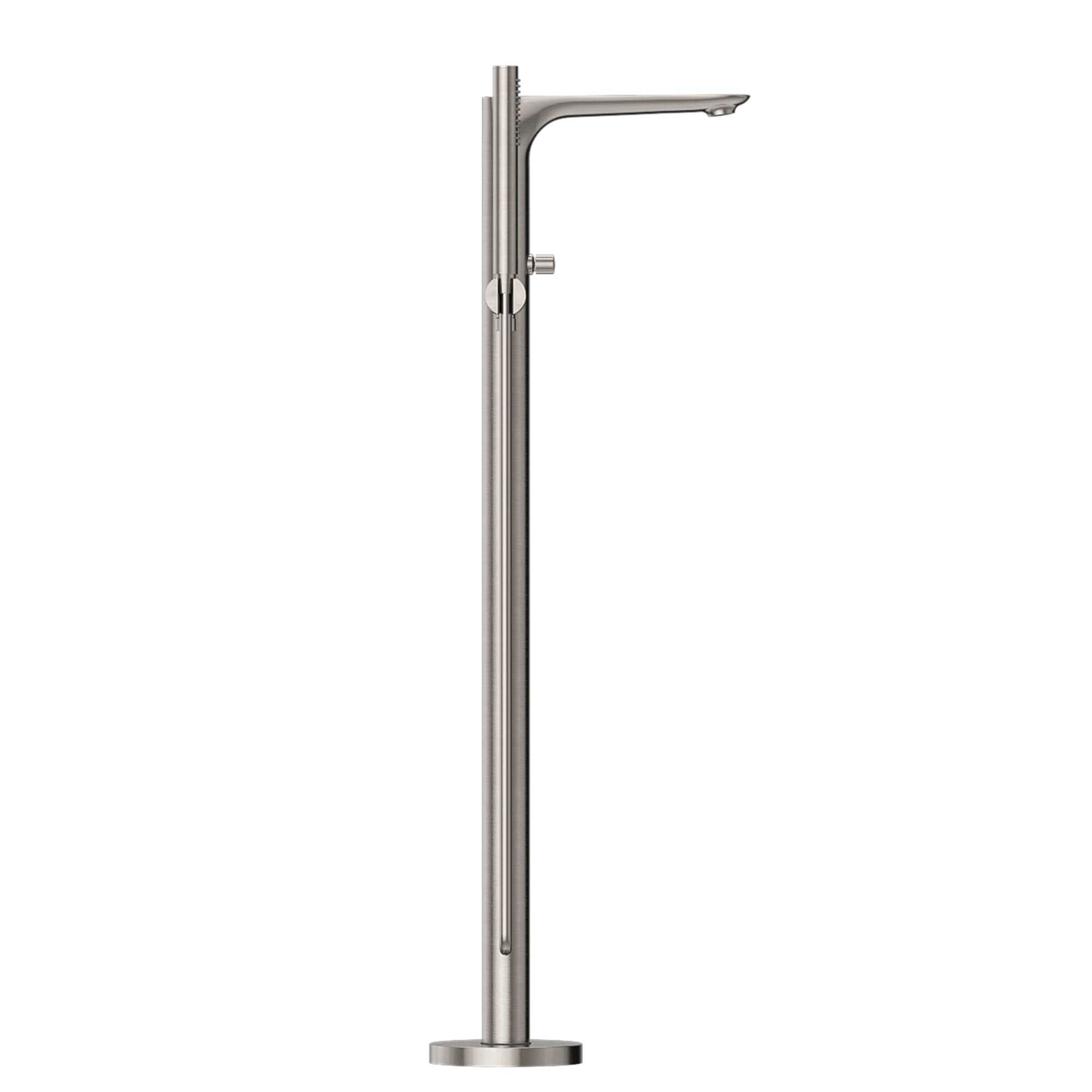 Nero Bianca Floor Standing Bath Mixer With Hand Shower, Brushed Nickel