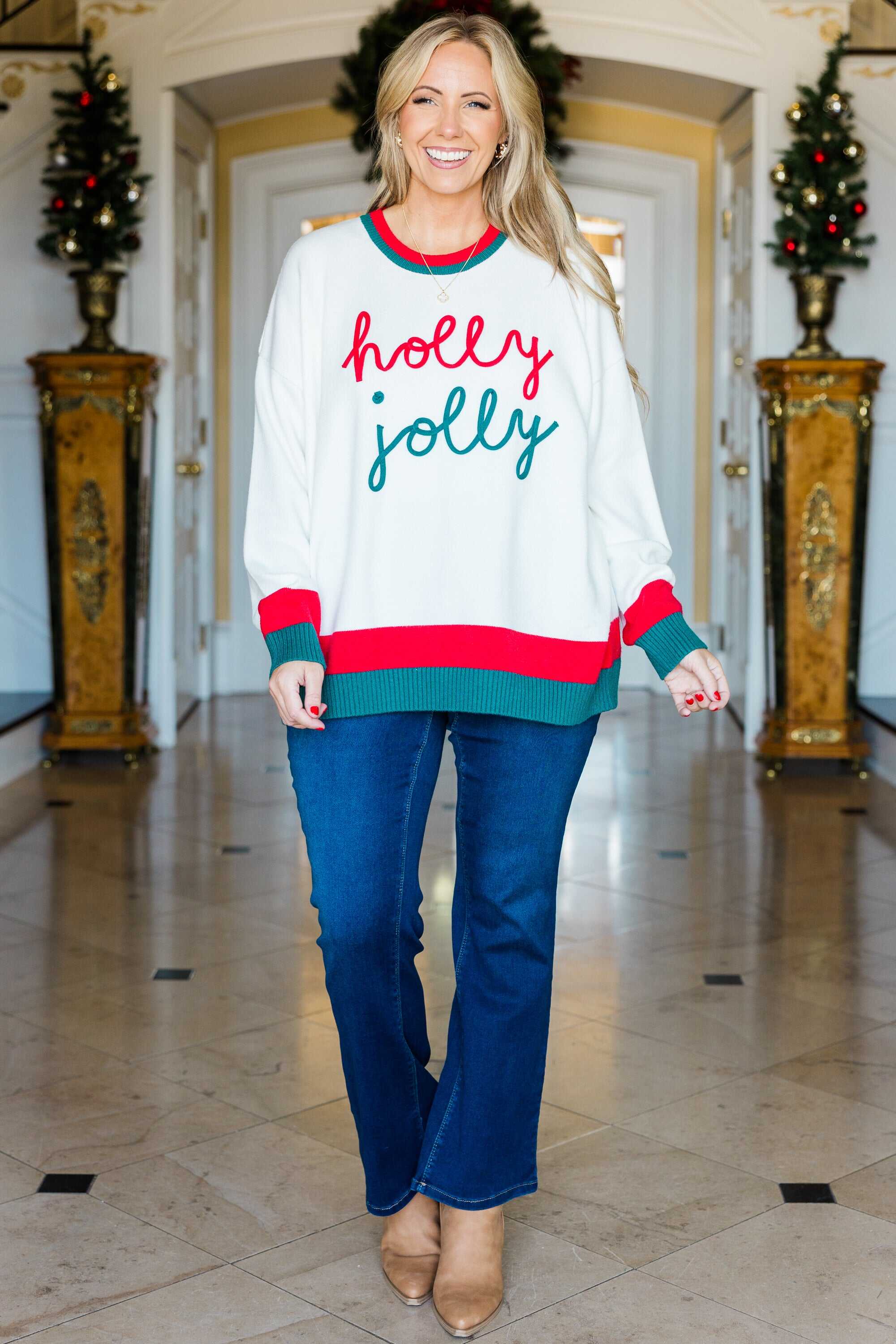 Holly Jolly Baby Sweater, White