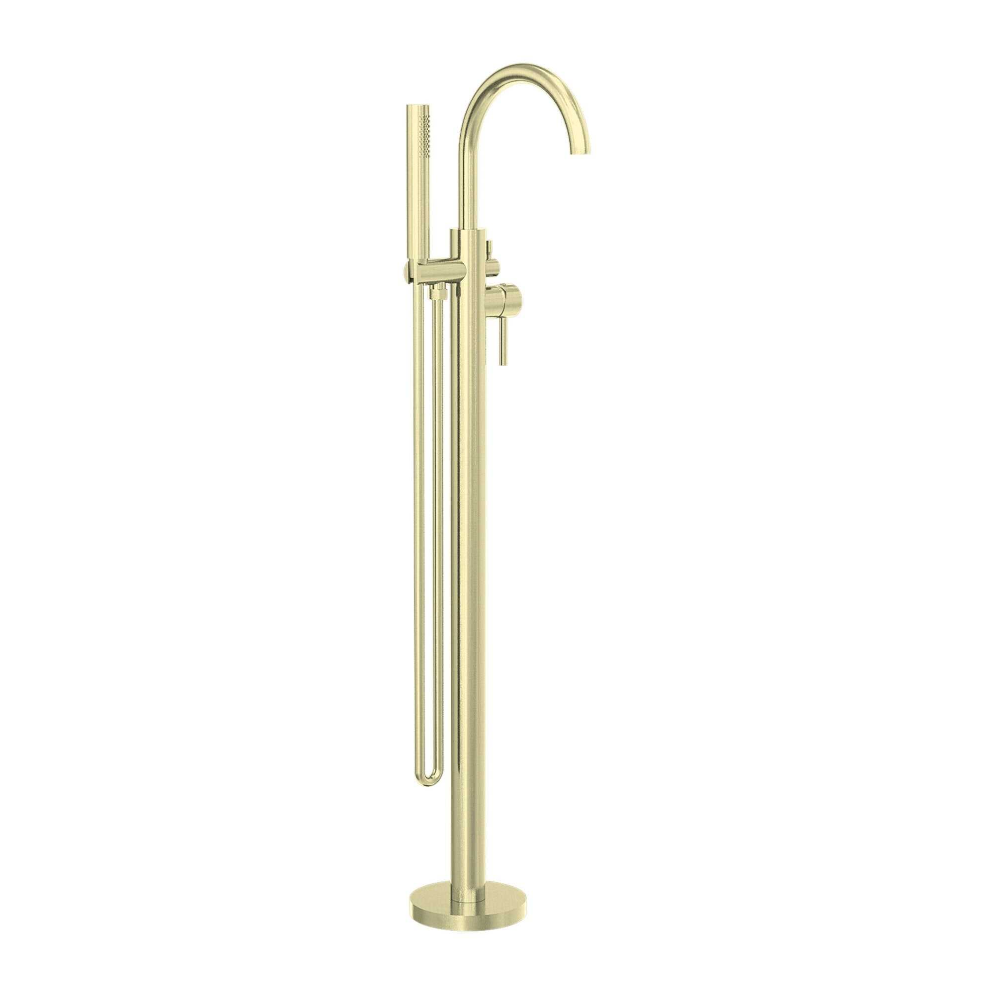 NERO MECCA ROUND FREESTANDING MIXER WITH HAND SHOWER BRUSHED GOLD