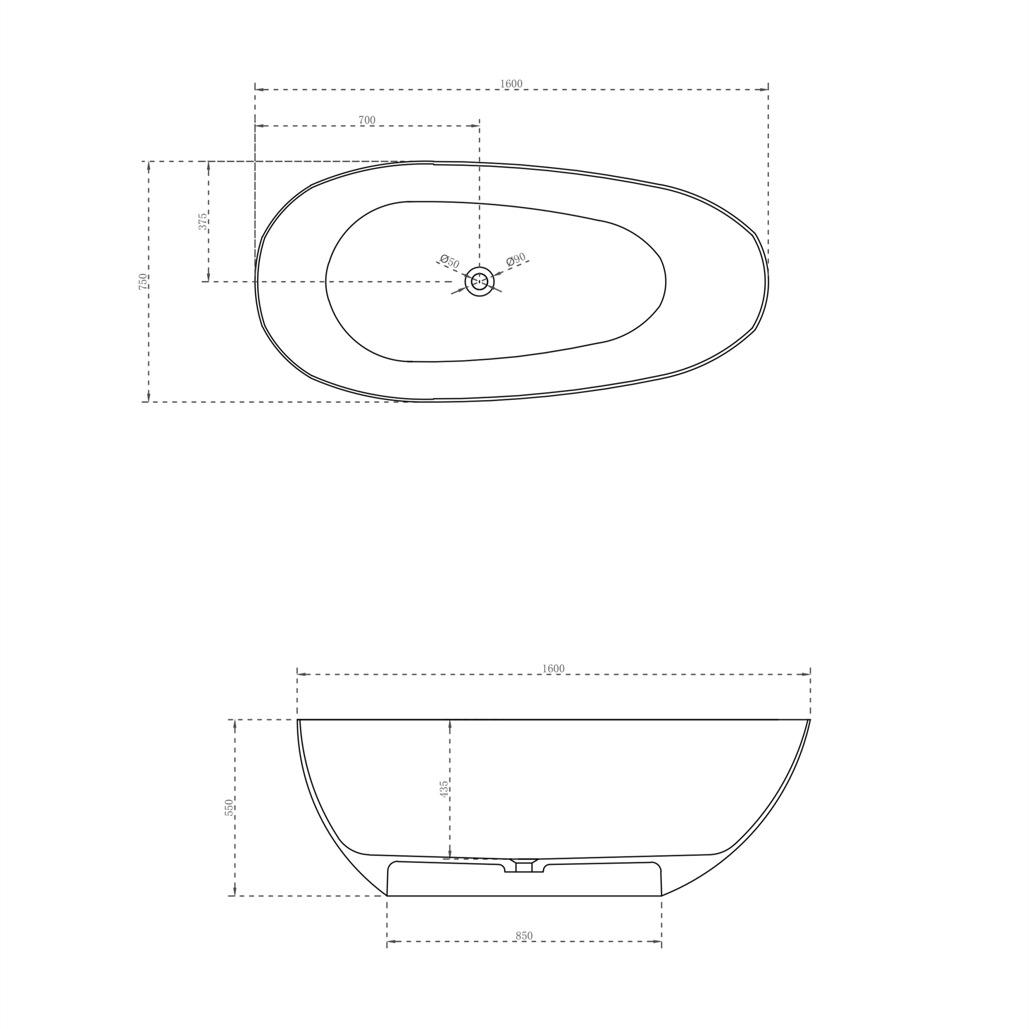 Milano Lyric Solid Surface Stone Bathtub