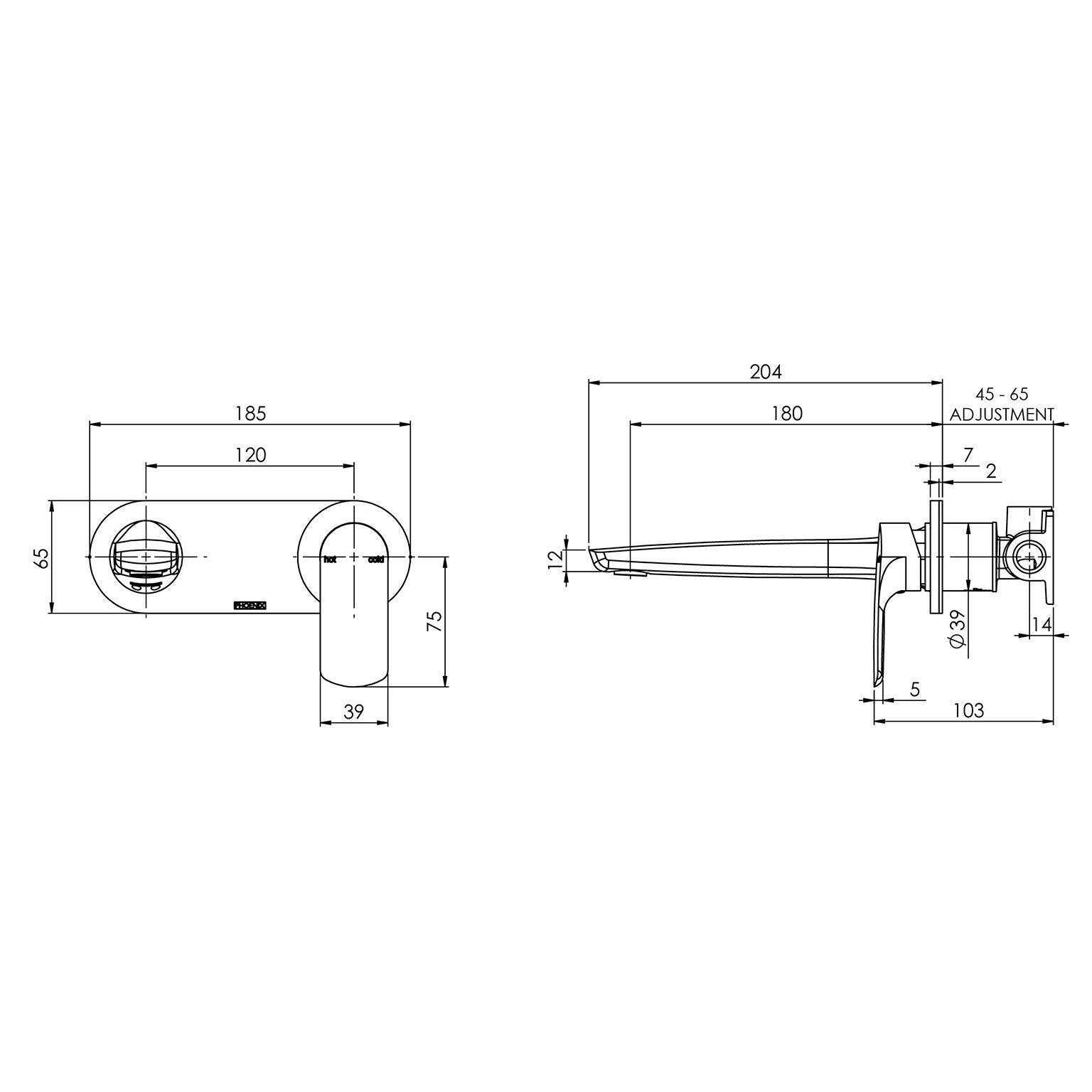 Phoenix Subi Wall Basin/ Bath Mixer Set 180mm