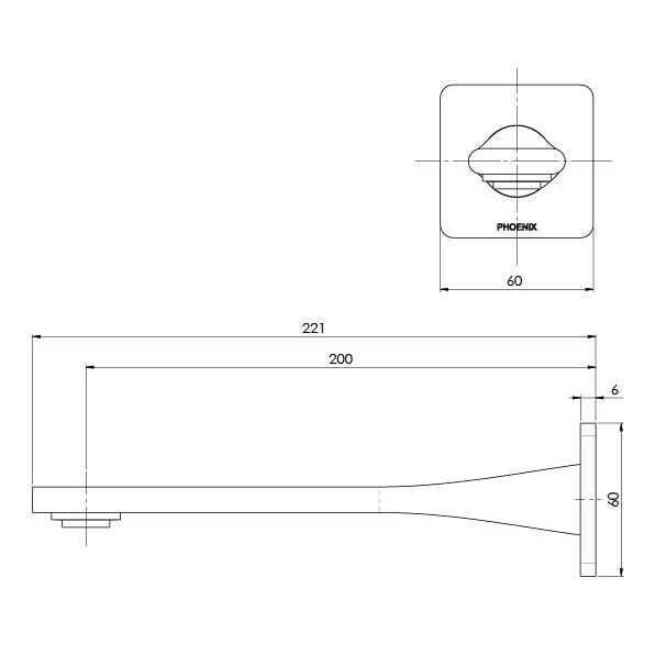 Phoenix Teel Wall Bath/Basin Outlet 200mm